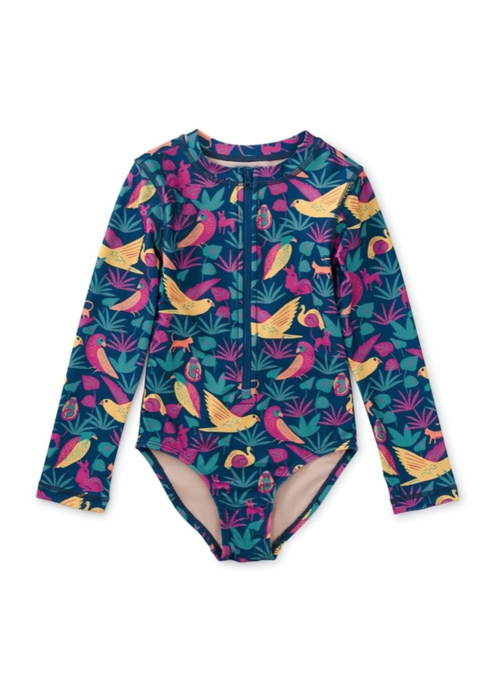 Tea Collection Tea Collection,  Frida's Animales print Long Sleeve One-Piece Swimsuit in Blue