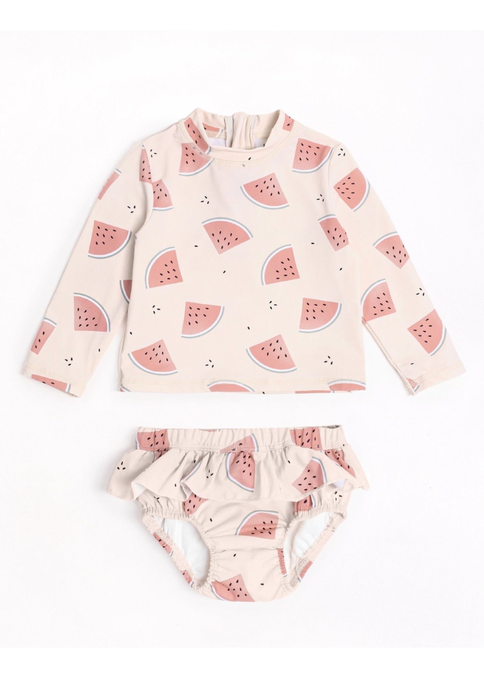 Petit Lem Petit Lem, Watermelons on Crème Long Sleeve Swim Diaper Set