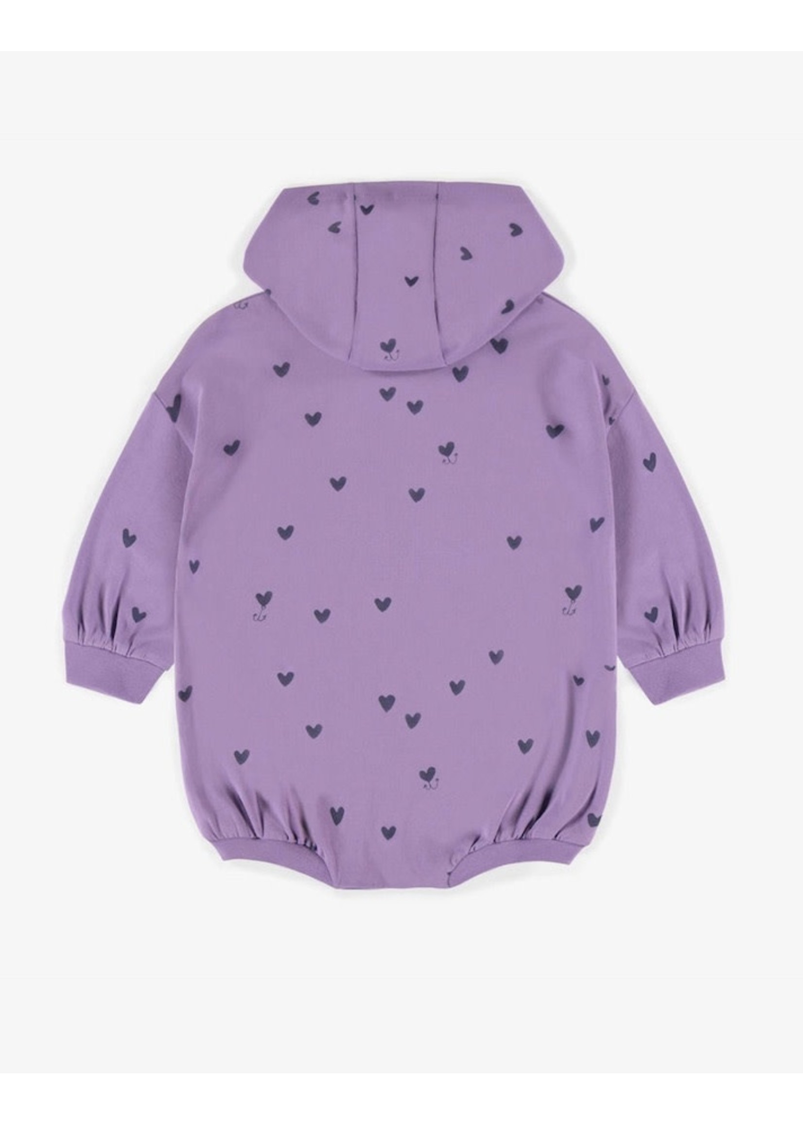 Souris Mini Souris Mini, Purple Heart Printed Long Sleeve One-Piece Hooded Bubble Romper