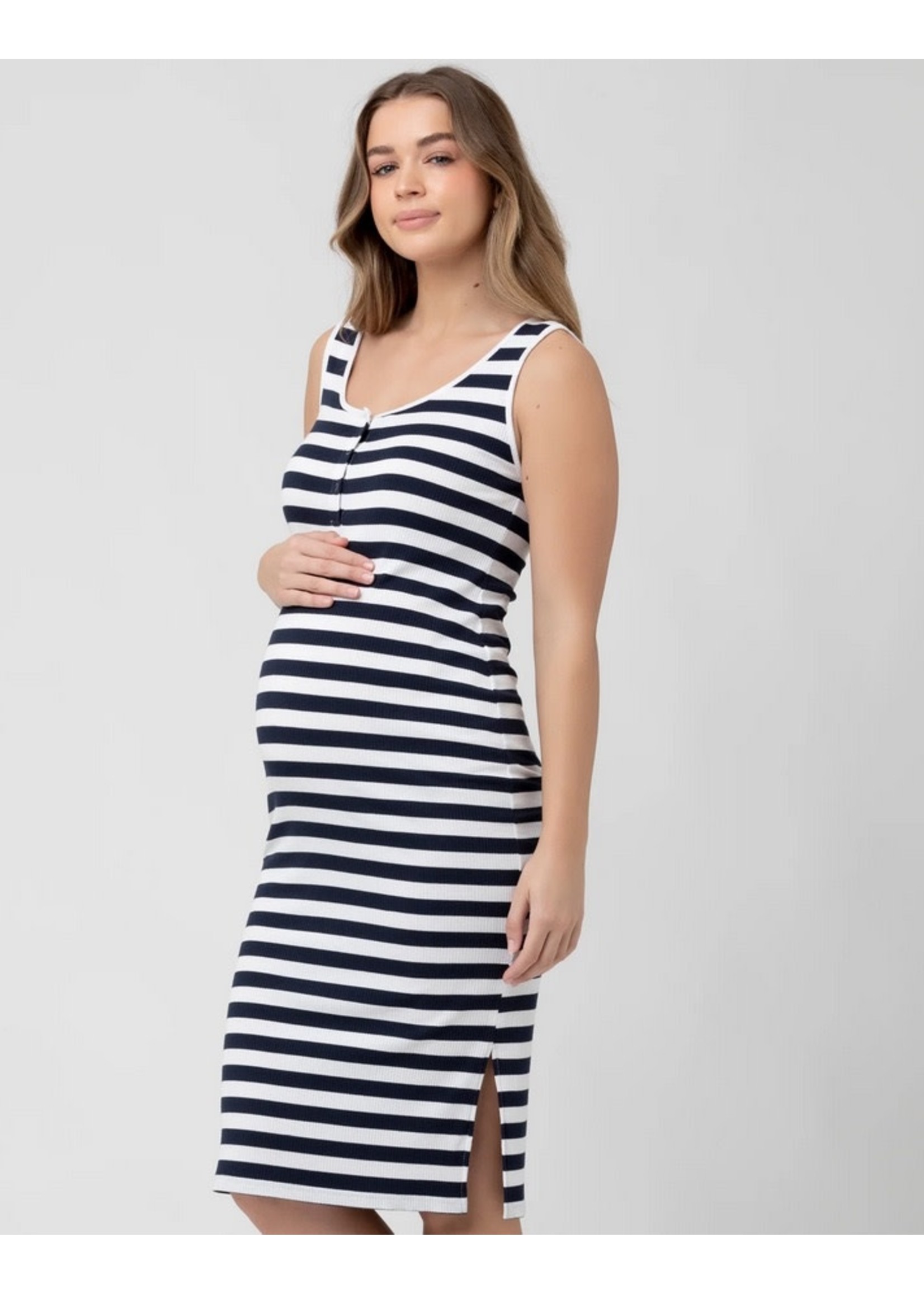 Ripe Maternity Ripe Maternity, Lee Button Down Rib Dress || Navy & White Stripe