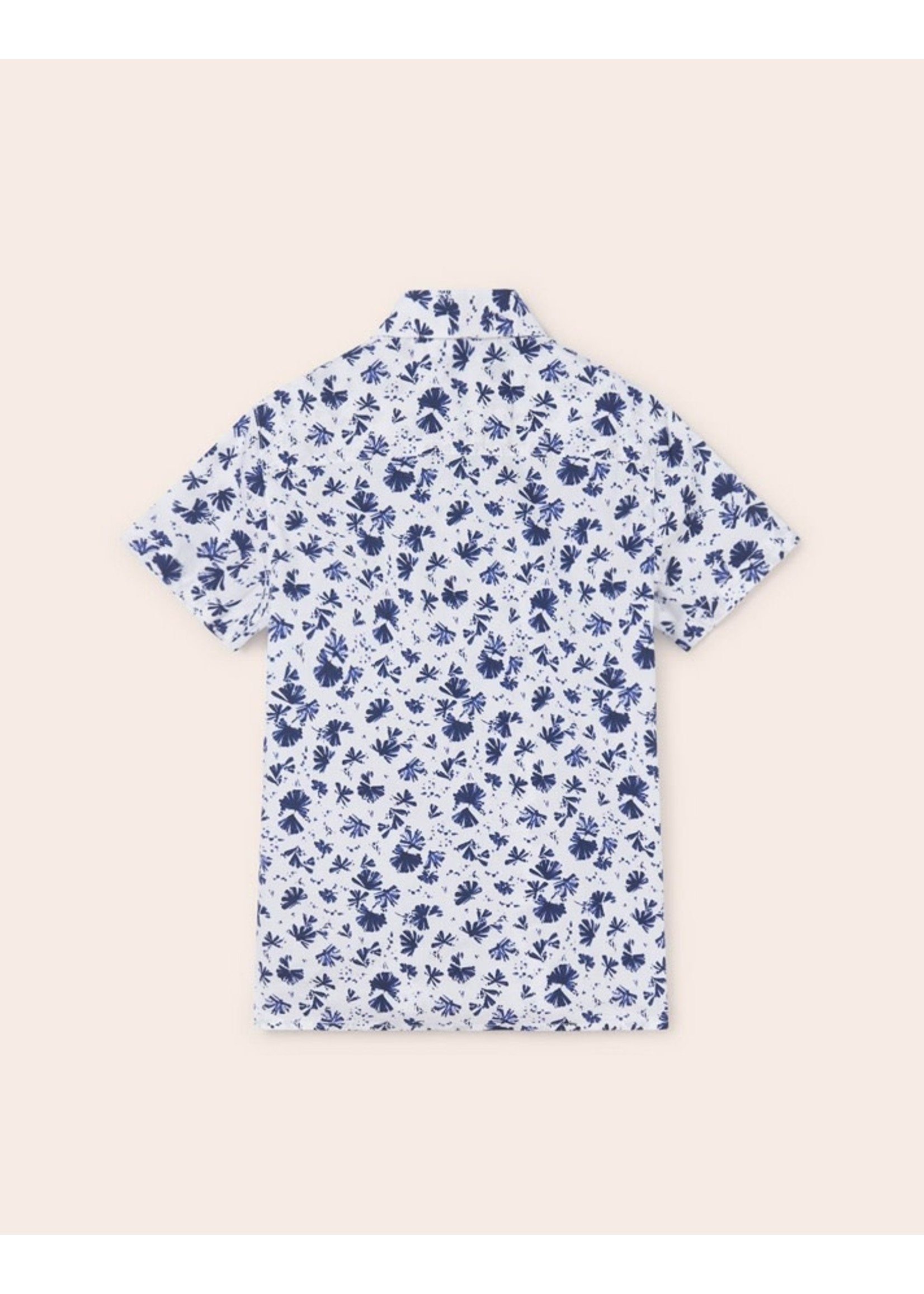 Mayoral Mayoral, Cotton Short Sleeve Shirt with Print  || White with Navy