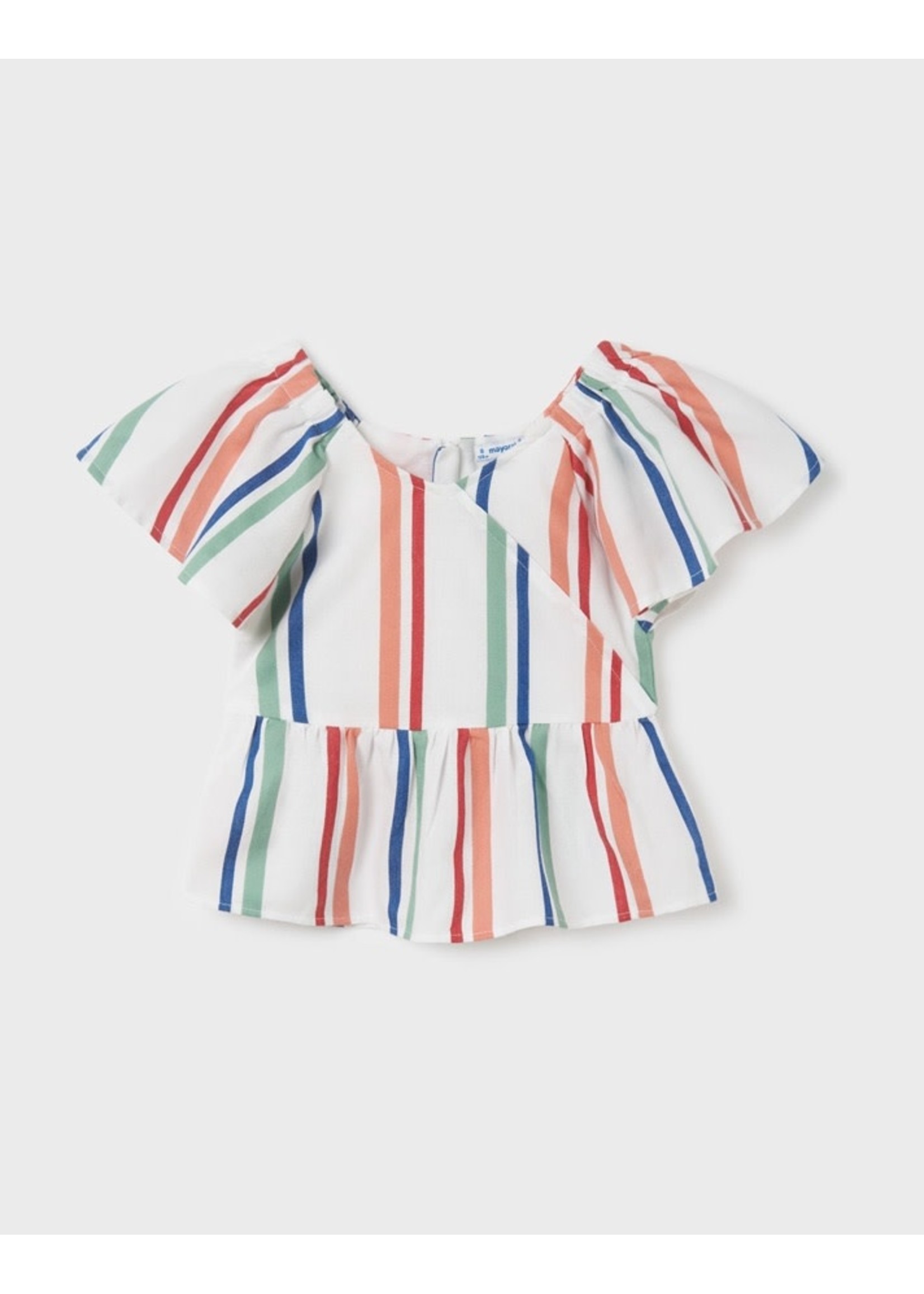 Mayoral Mayoral, Striped Short Sleeve Blouse || Carmine