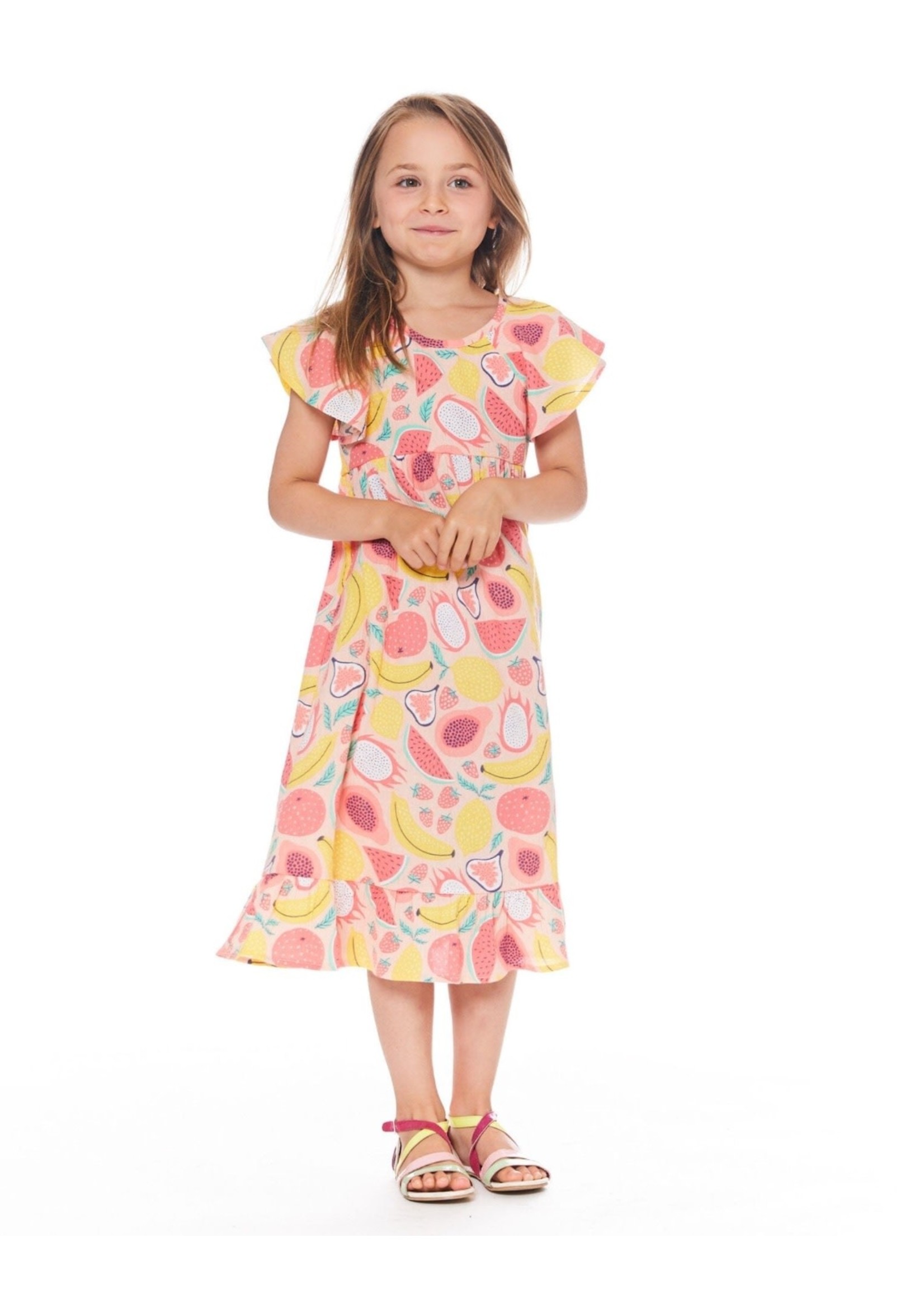 Deux Par Deux Deux Par Deux, Printed Midi Dress Coral Fruits