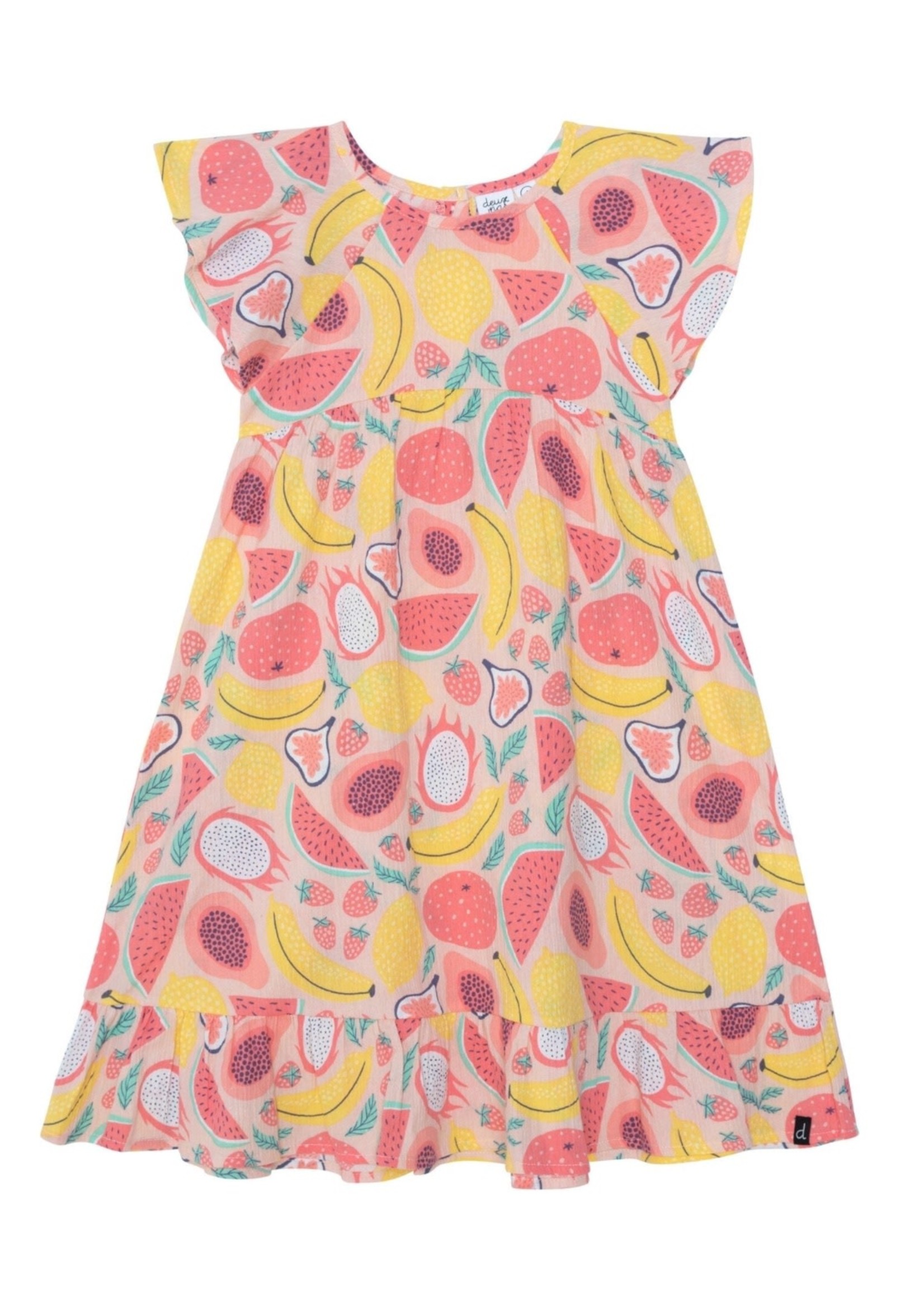 Deux Par Deux Deux Par Deux, Printed Midi Dress Coral Fruits