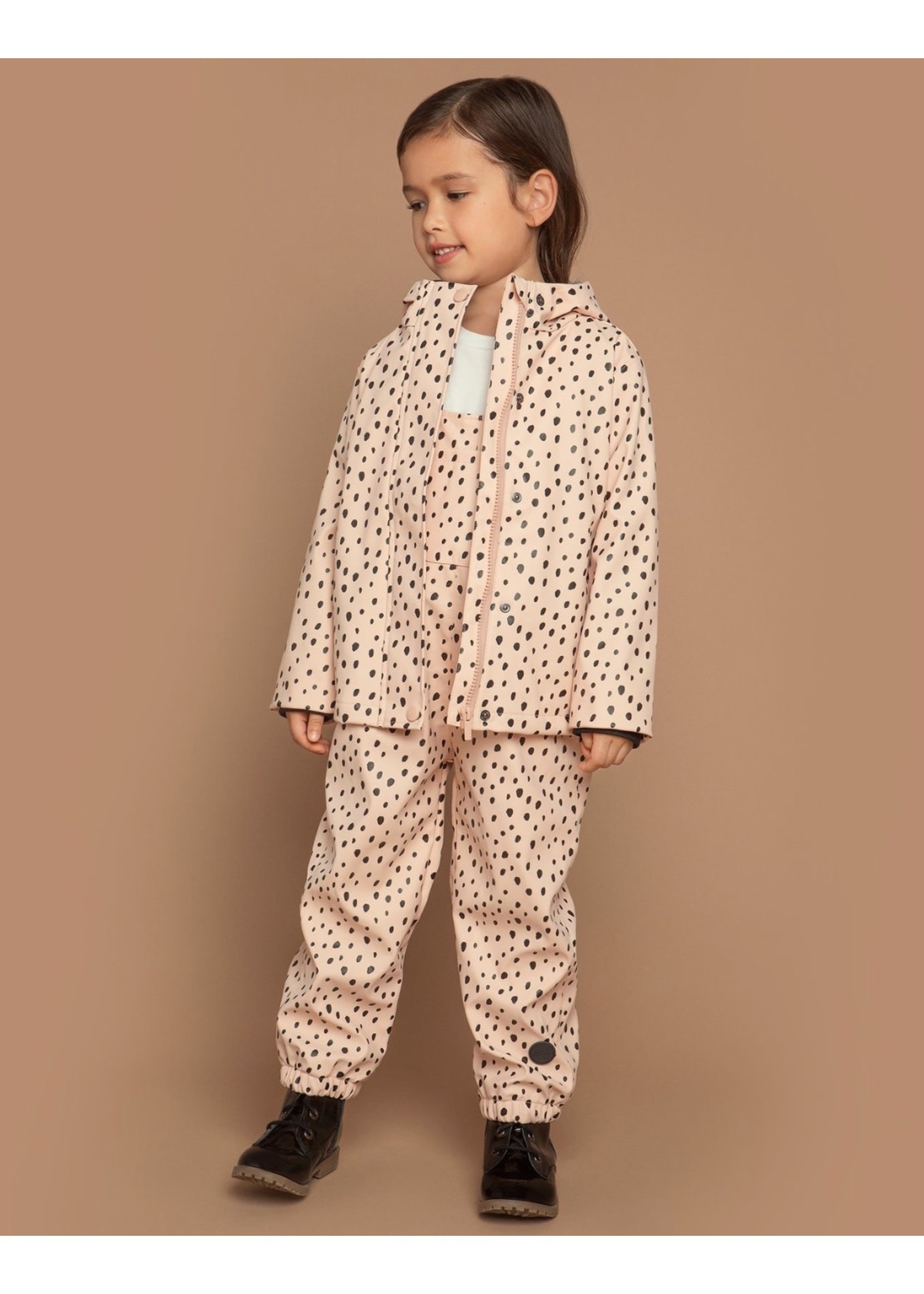 Miles the Label Miles the Label, Dalmatian Dot Print on Light Pink Hooded Raincoat