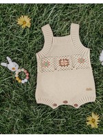 Souris Mini Souris Mini,  Patterned One-Piece Crochet Romper || Cream