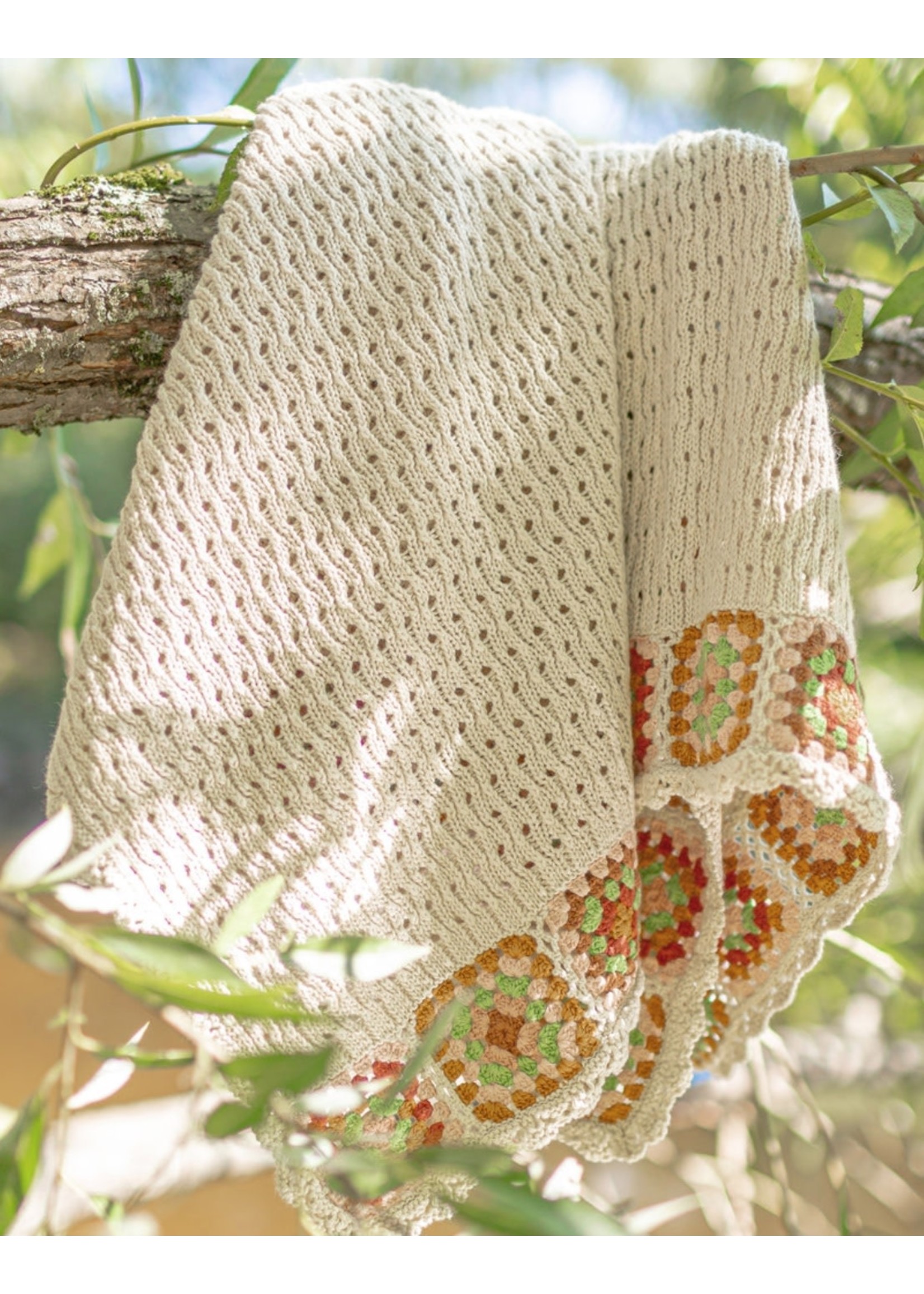 Souris Mini Souris Mini Crochet Blanket with Colourful Boarder || Cream