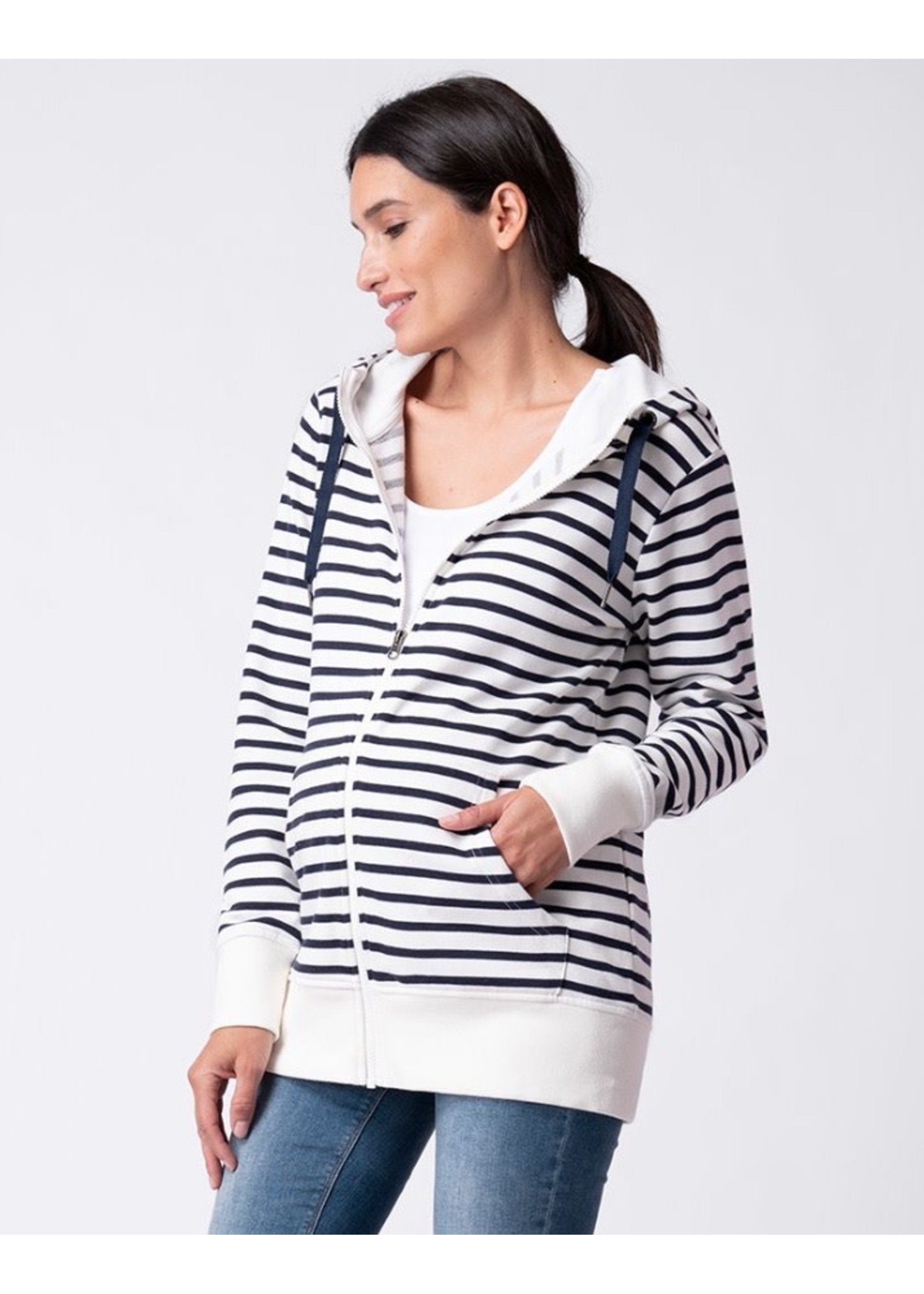 Seraphine Seraphine, Hollis Navy & White Stripe 3 in 1 Maternity to Babywearing Hoodie