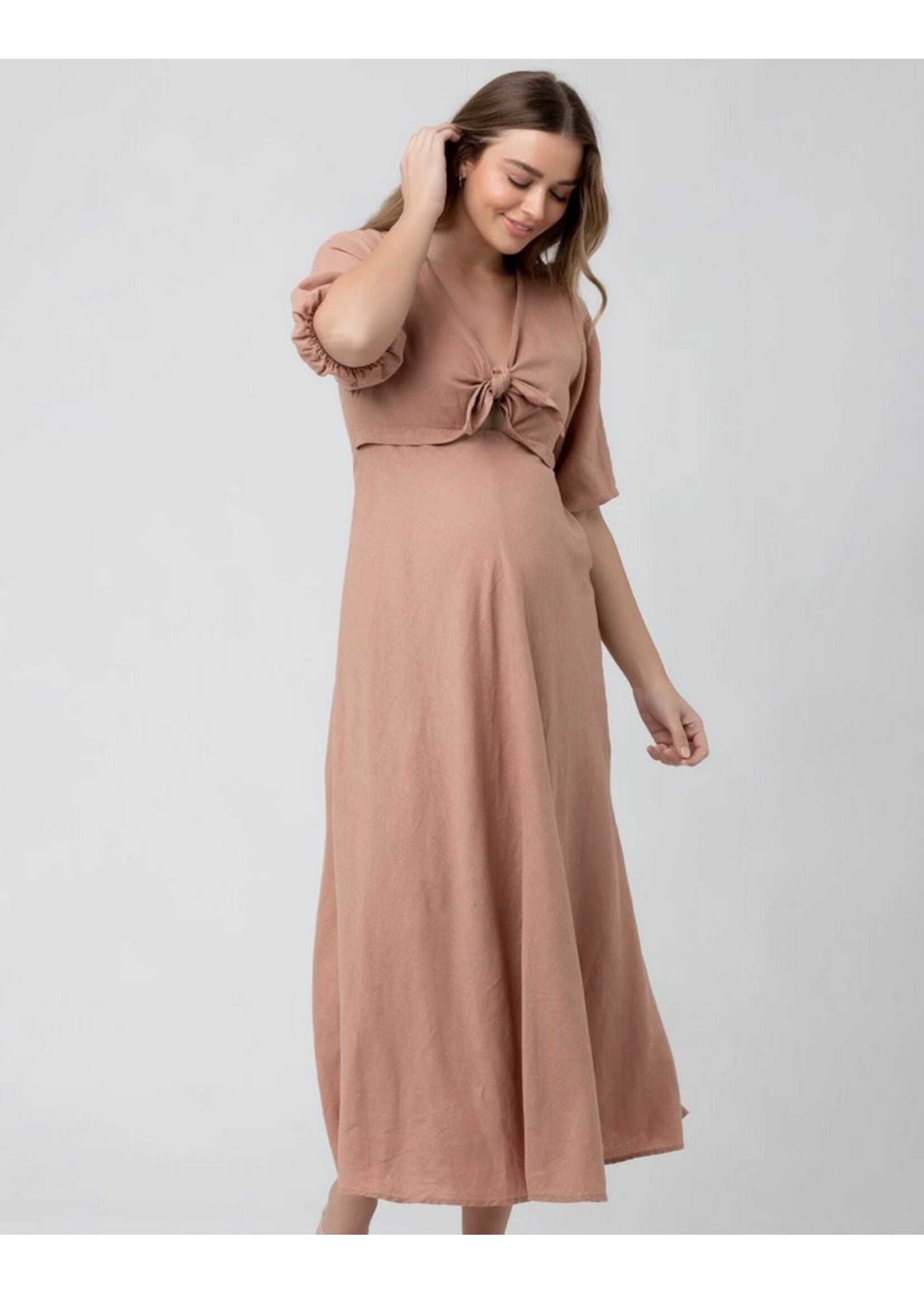 Ripe Maternity Ripe Maternity, Camille Tie Front Linen Dress || Clay