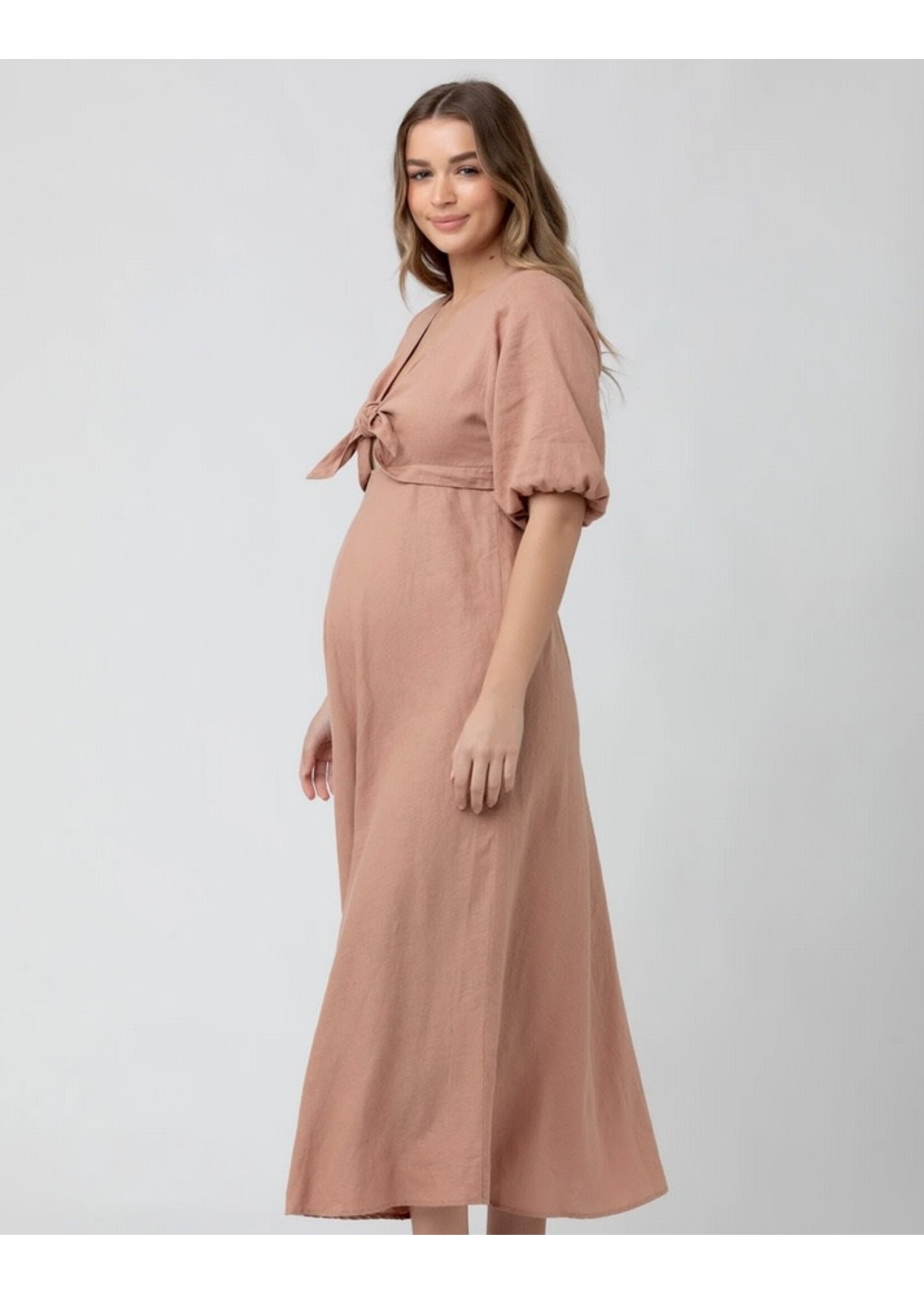 Ripe Maternity Ripe Maternity, Camille Tie Front Linen Dress || Clay