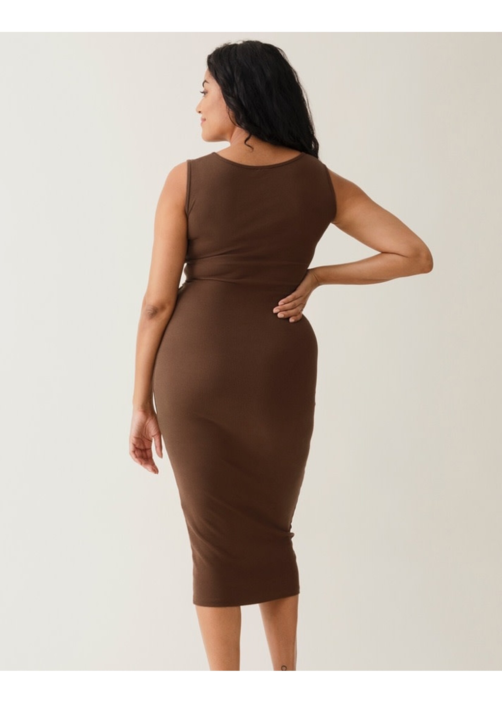 Boob Design Boob, Ribbed Maternity and Nursing Tank Dress || Cocoa Brown