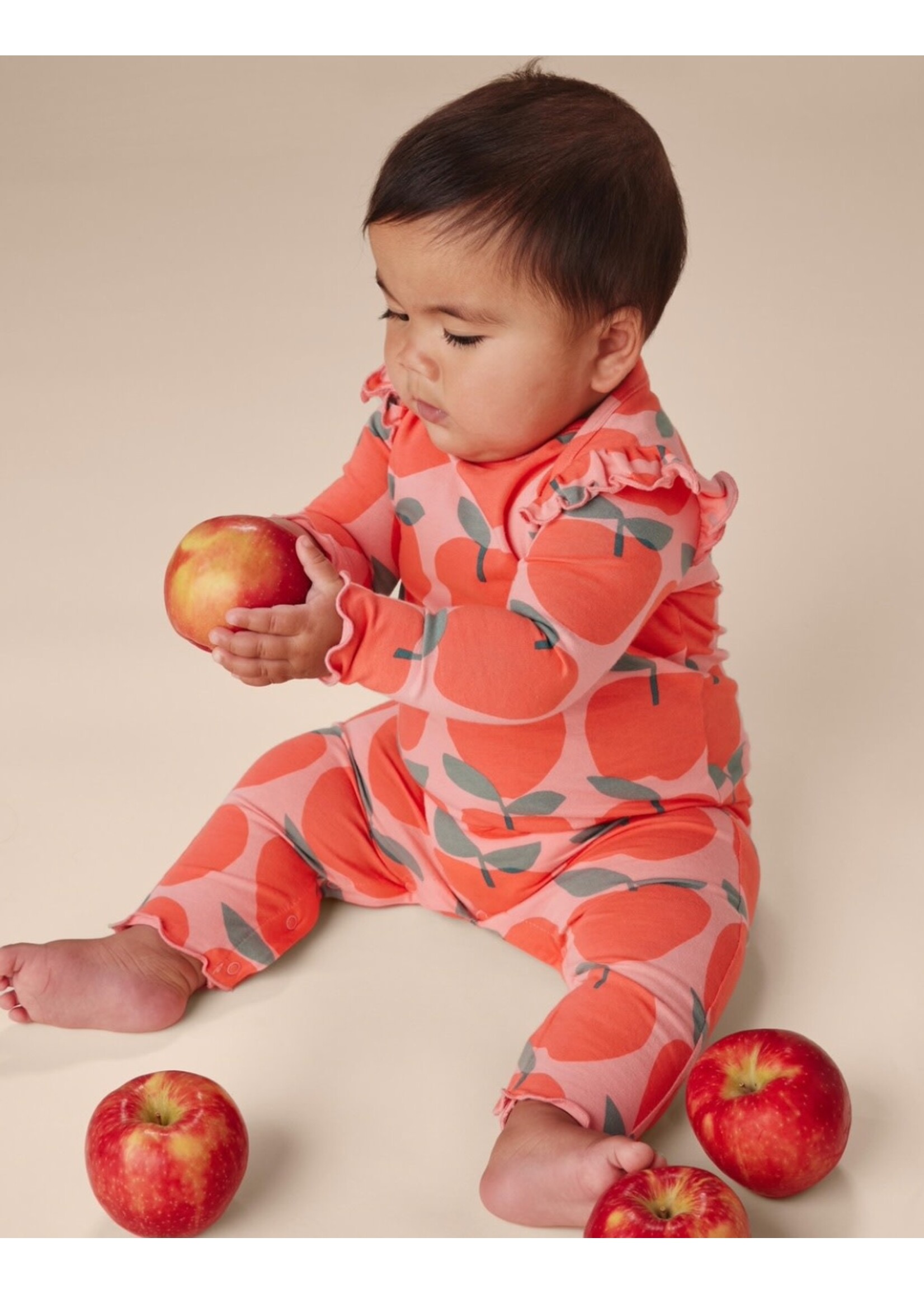 Tea Collection Tea Collection, Ruffle Shoulder Baby Romper|| Normandy Apples