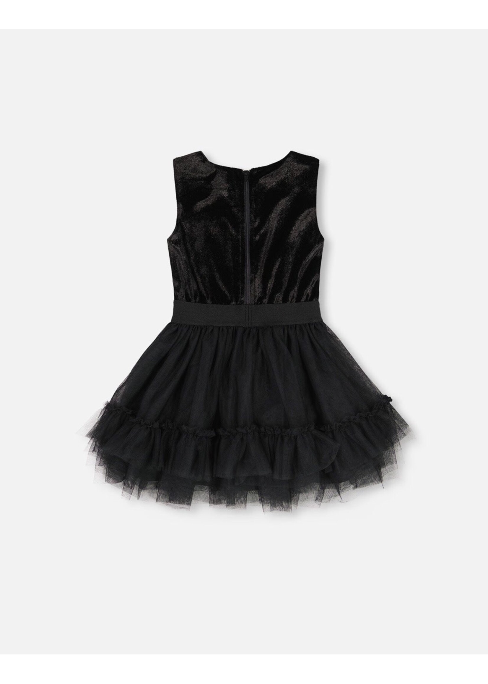 Deux Par Deux Deux Par Deux, Sleeveless Velvet Dress With Tulle Skirt || Black