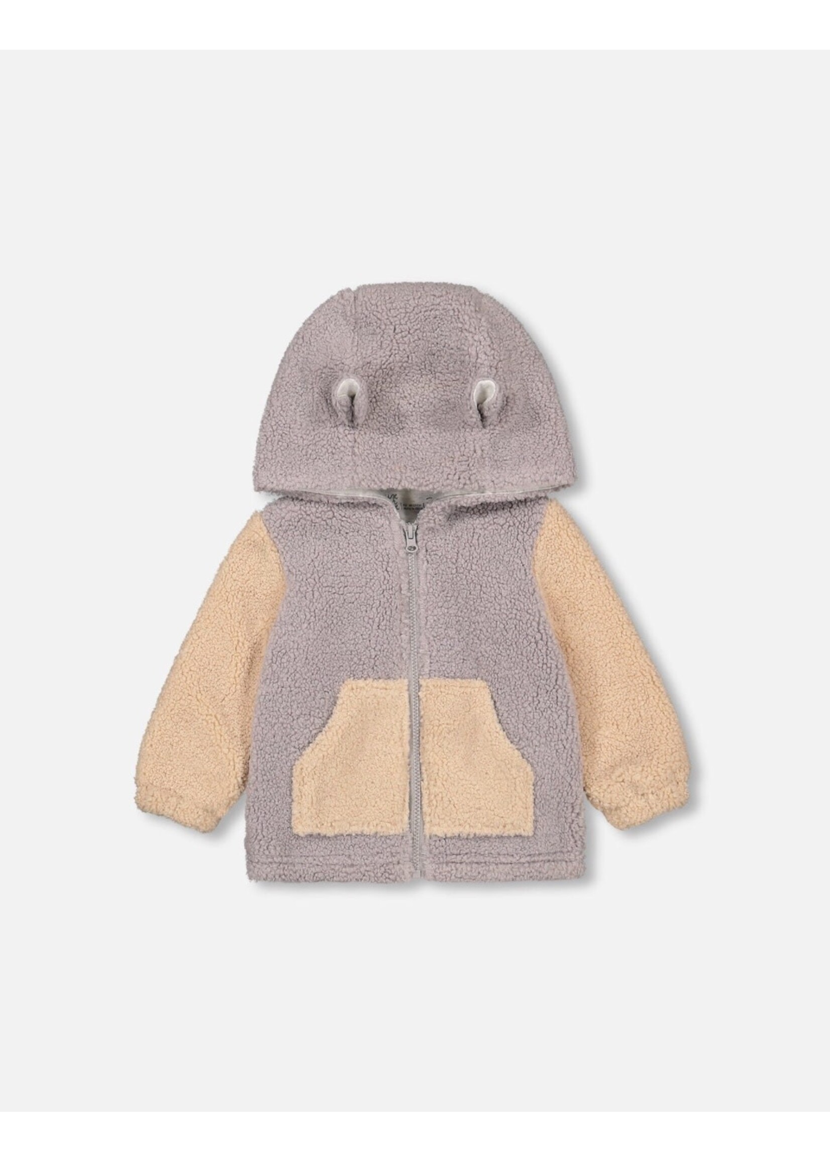 Deux Par Deux Deux Par Deux, Sherpa Hooded Jacket Rustic || Blue And Sand