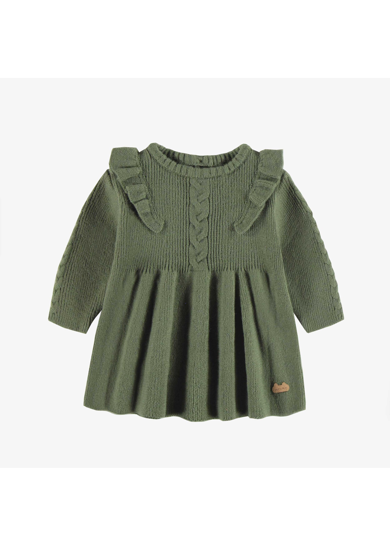 Souris Mini Souris Mini, Long Sleeve Loose Fit Knit Dress || Green