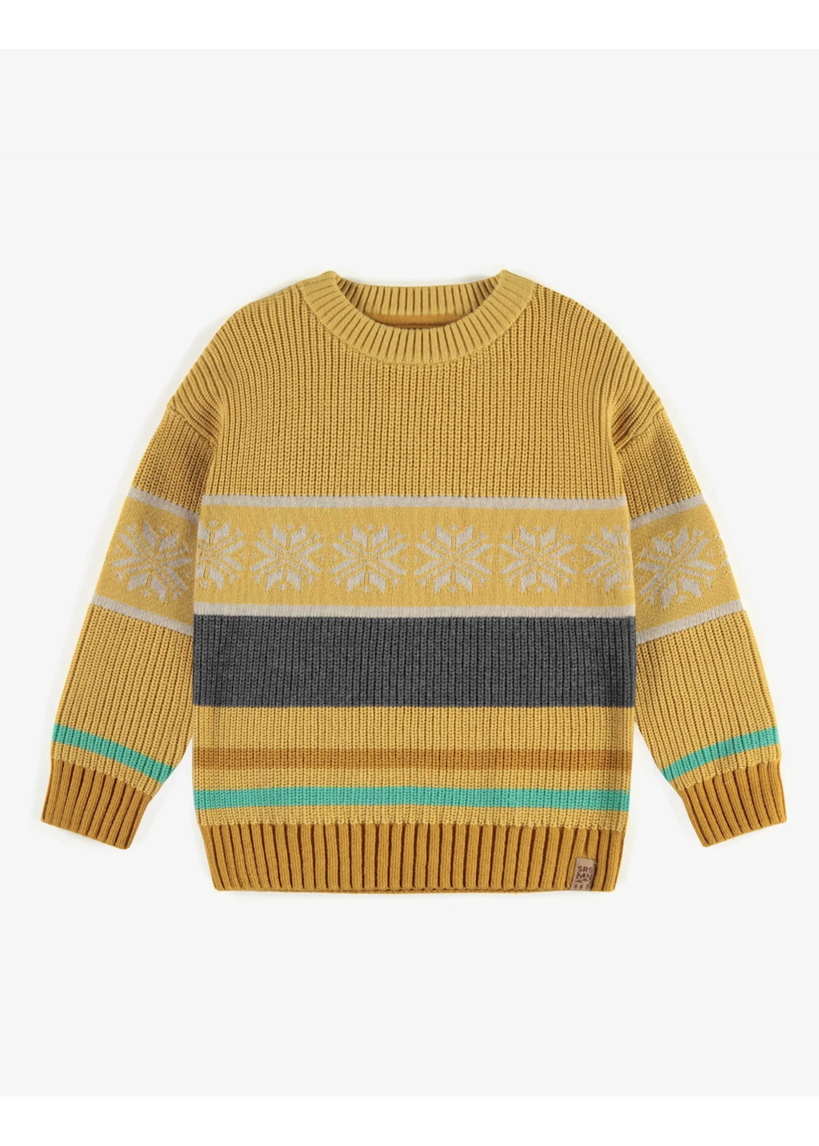 Souris Mini Souris Mini, Winter Patterend Sweater || Yellow, Cream, Grey and Green