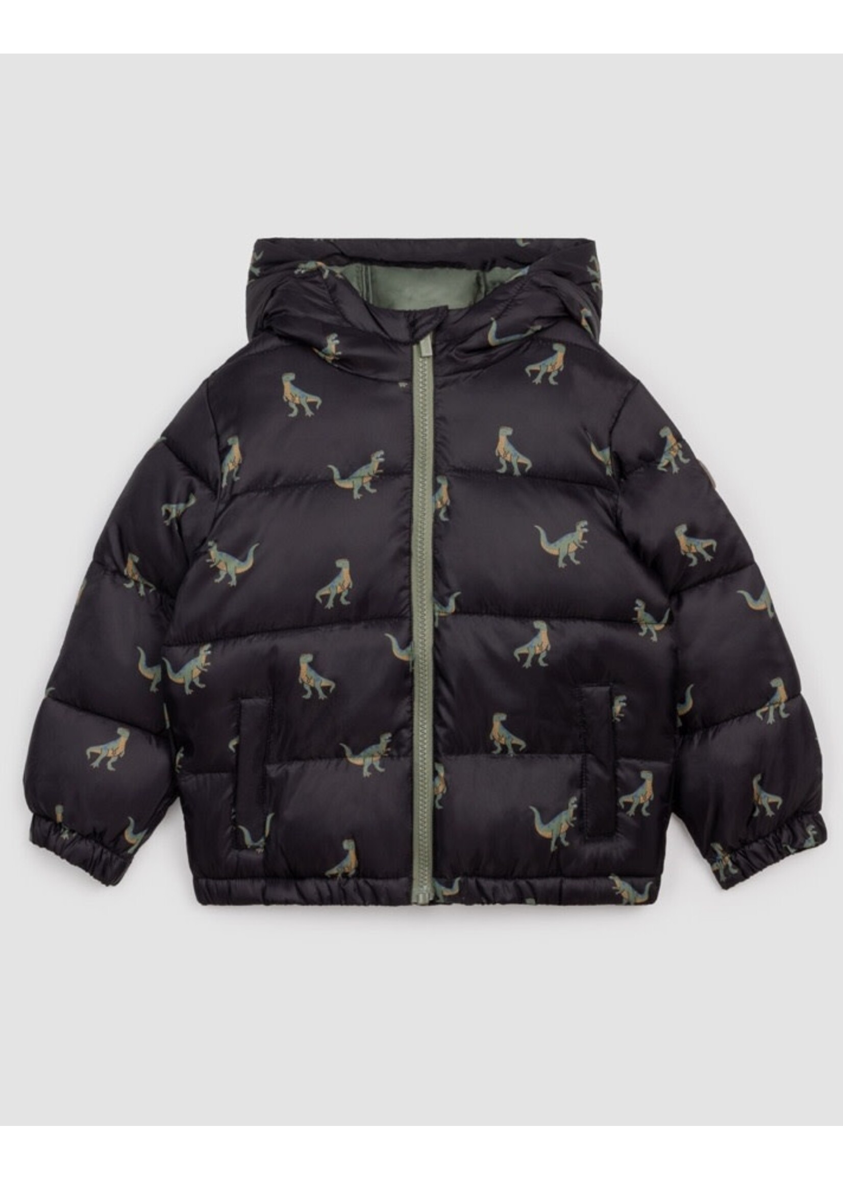Miles the Label Miles The Label, T-Rex Print Black Puffer Jacket