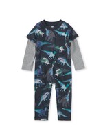 Tea Collection Tea Collection, Layered Sleeve Baby Romper || Watercolor Dinosaurs