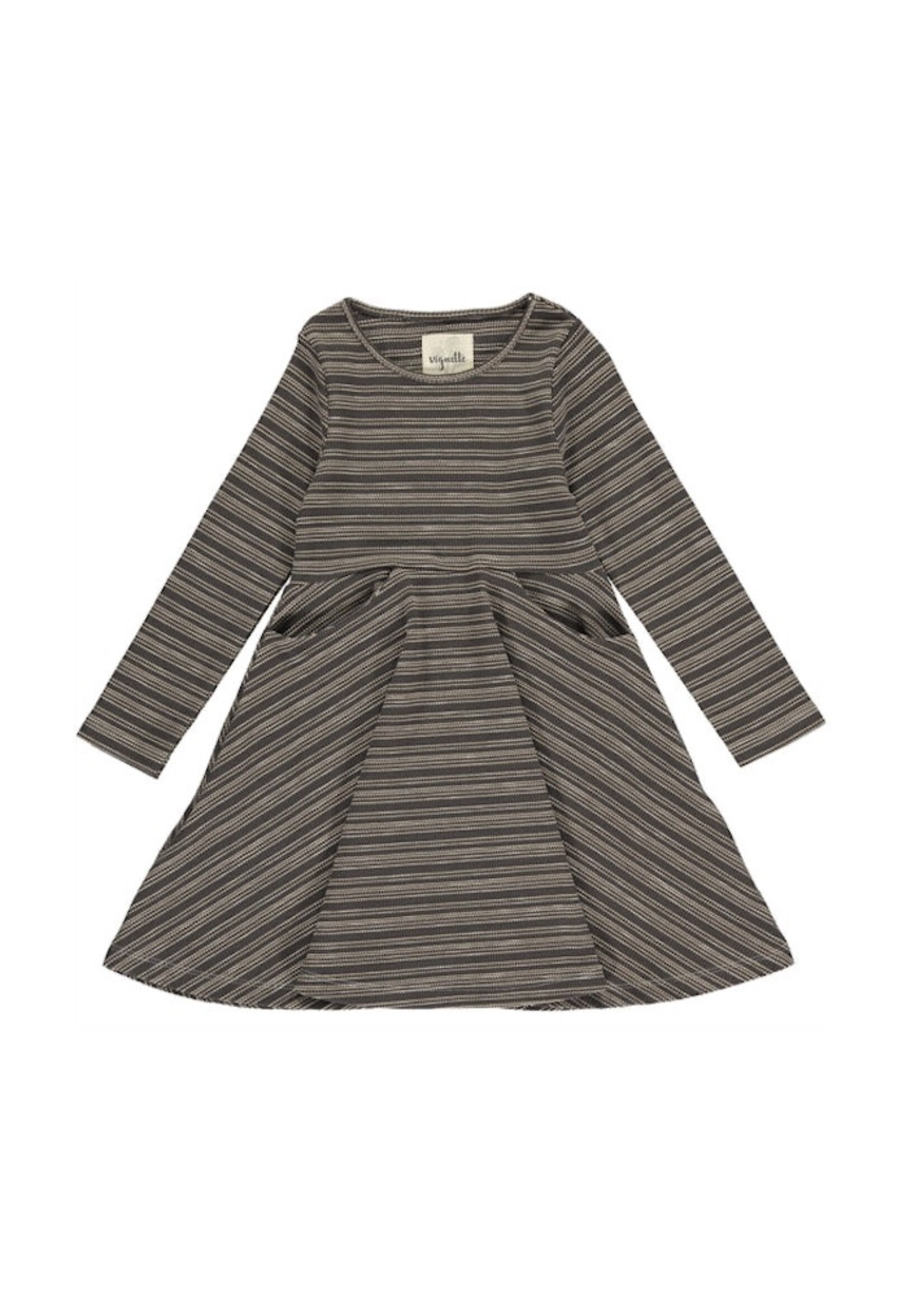 Vignette Vignette, Merilee Dress || Brown Cream Stripe