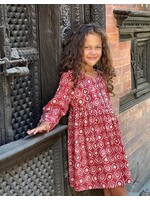 Poppet & Fox Poppet & Fox, Embroidered Day Dress || Red with Block Print Concentric Circles