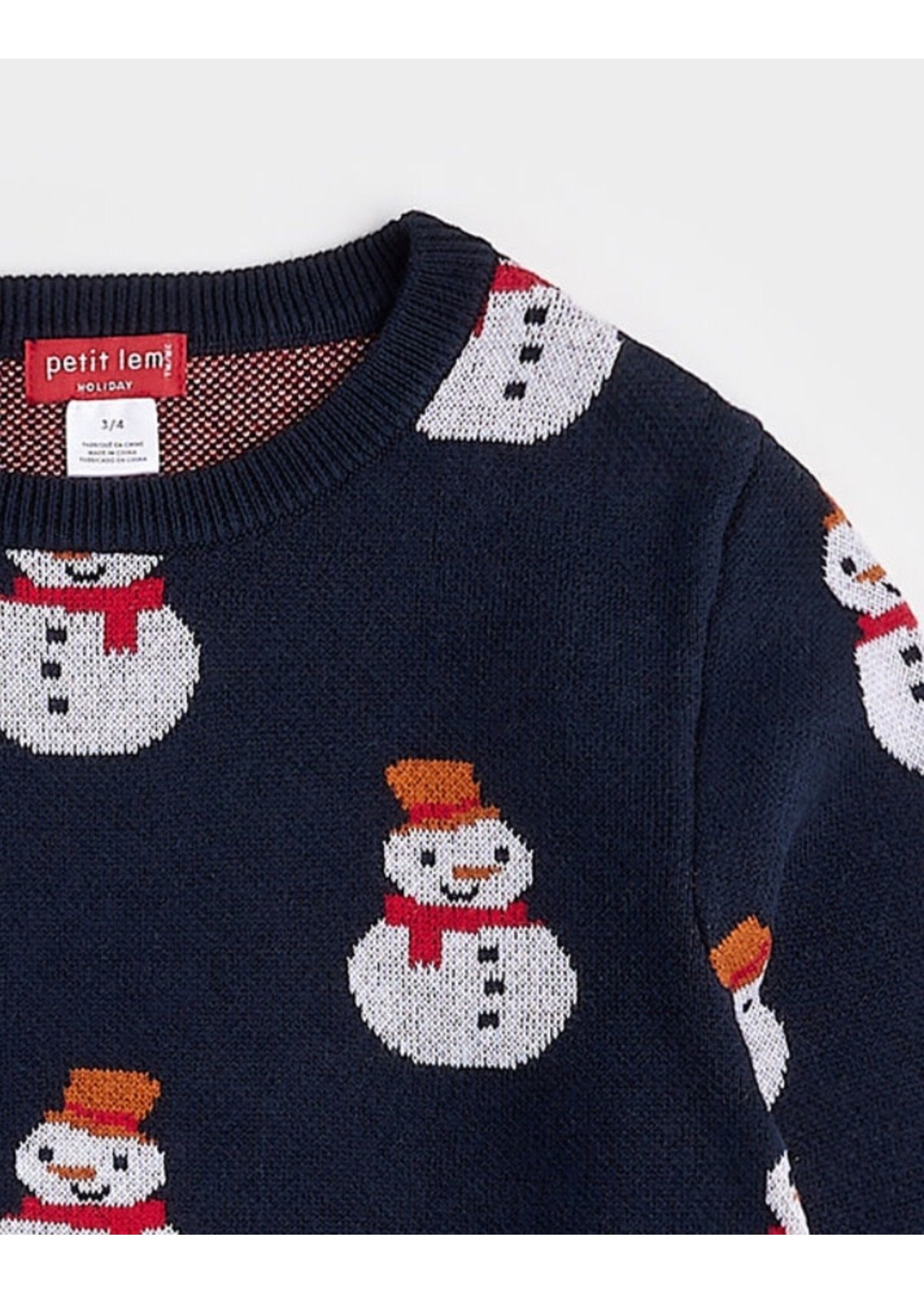Petit Lem Petit Lem, Snowman Knit Sweater || Dress Blue