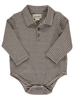 Me & Henry Me & Henry, SEYMOUR Polo Onesie || Black/Beige Stripe