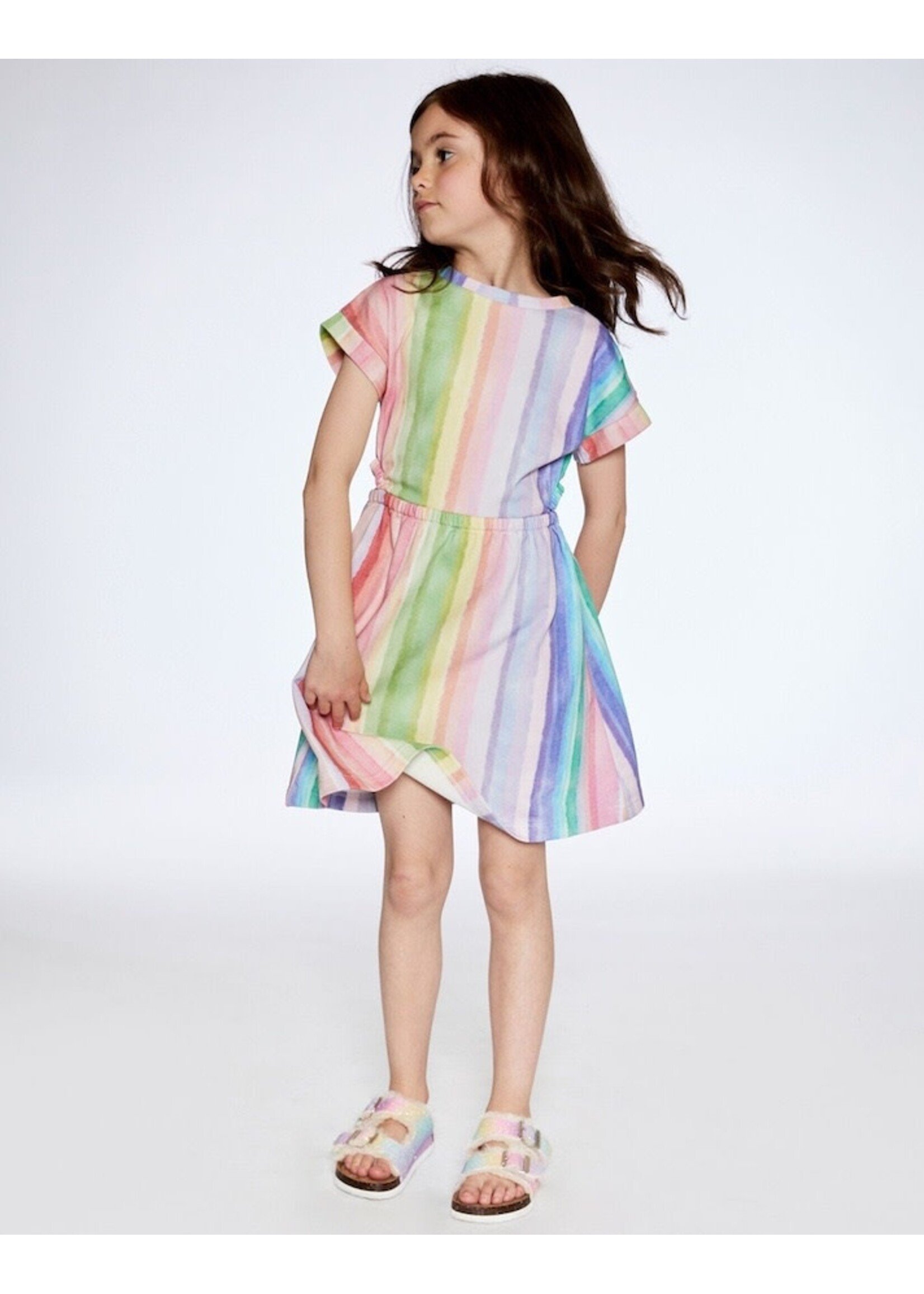 Deux Par Deux Deux Par Deux, French Terry Dress || Rainbow Stripe