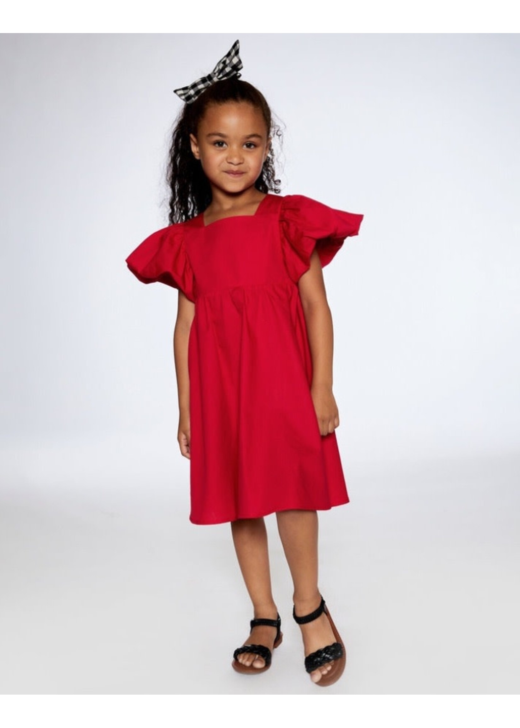 Deux Par Deux Deux Par Deux, Dress With Bubble Sleeves || True Red