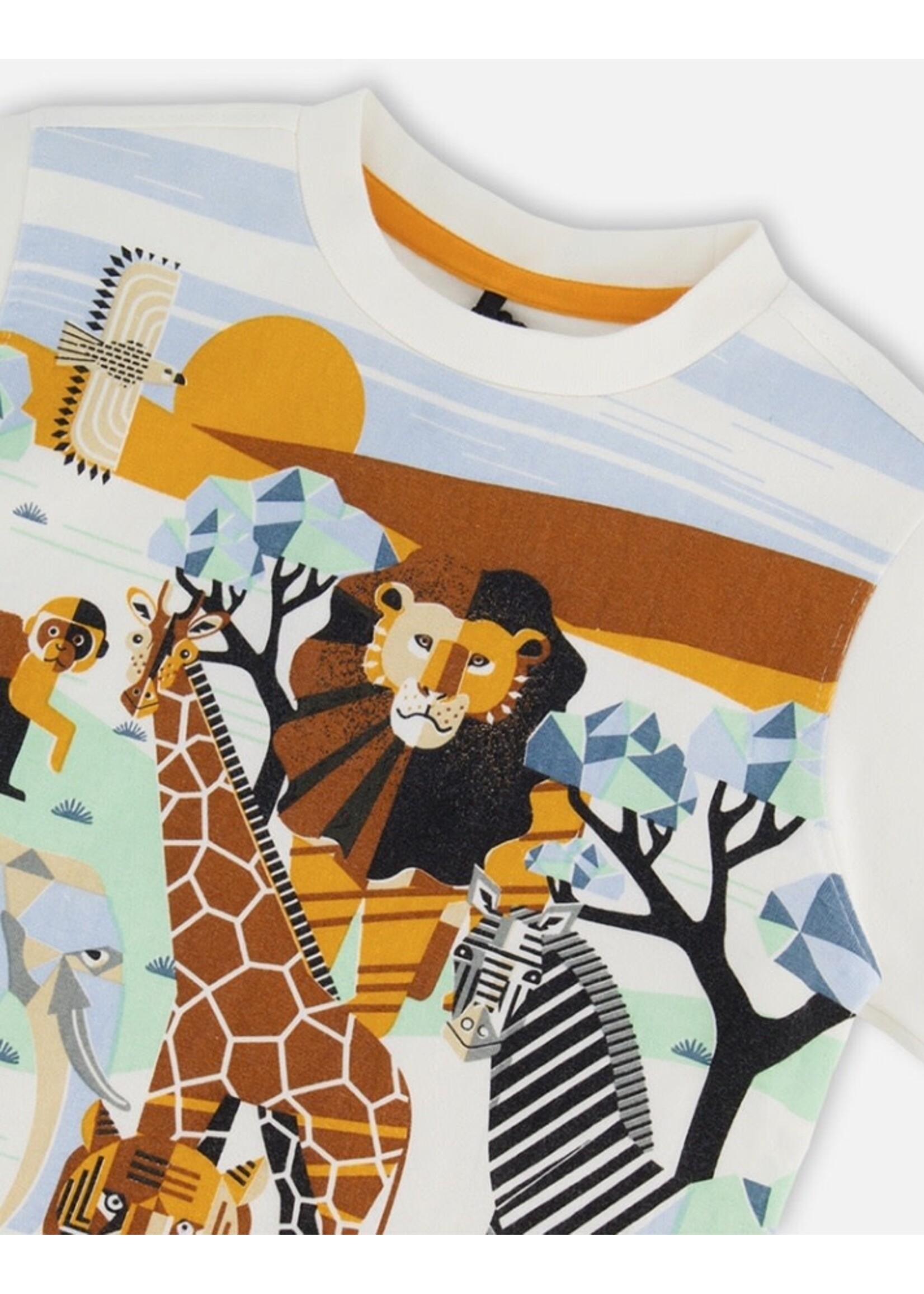 Deux Par Deux Deux Par Deux, Safari PrintOrganic Cotton T-Shirt || Off White