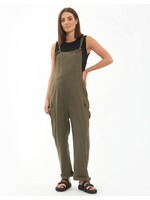 Ripe Maternity Ripe Maternity, Cargo Pocket Linen Jumpsuit || Olive