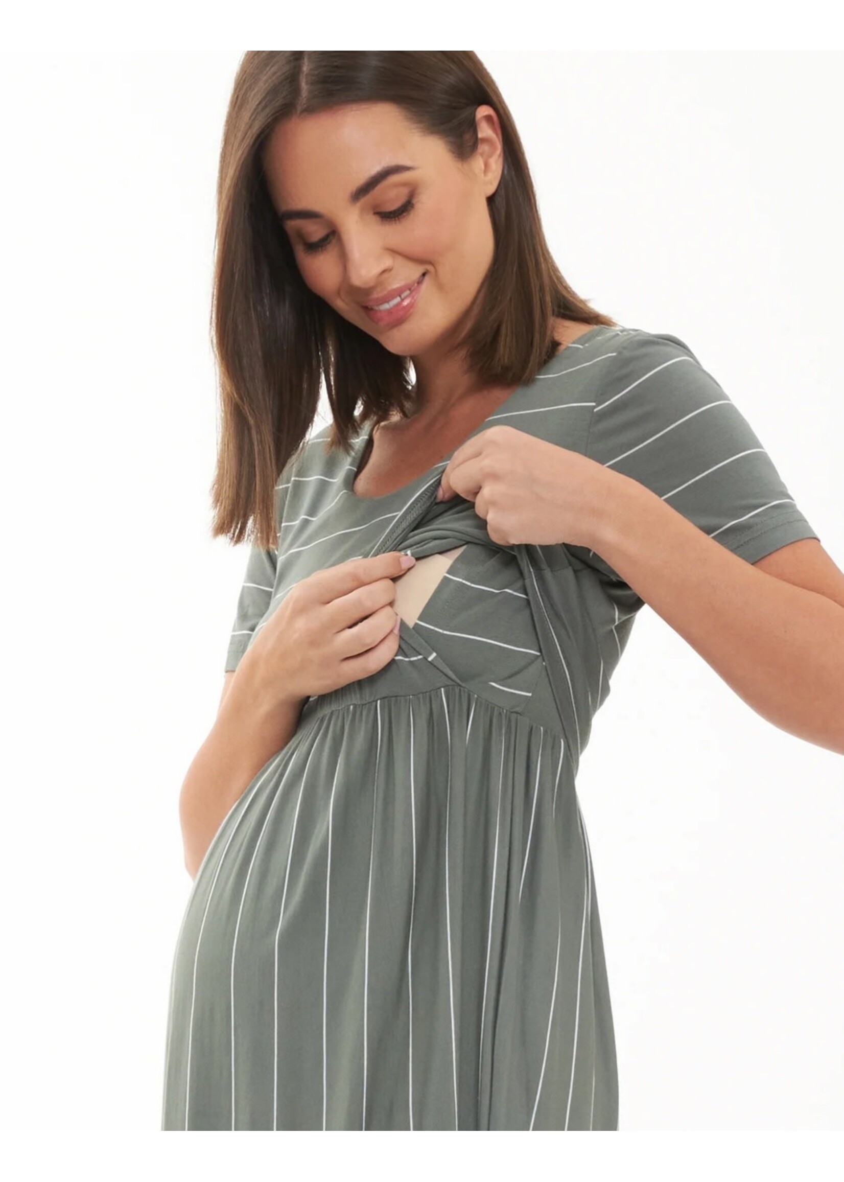 Ripe Maternity Ripe Maternity, Crop Top Nursing Dress || Olive / White