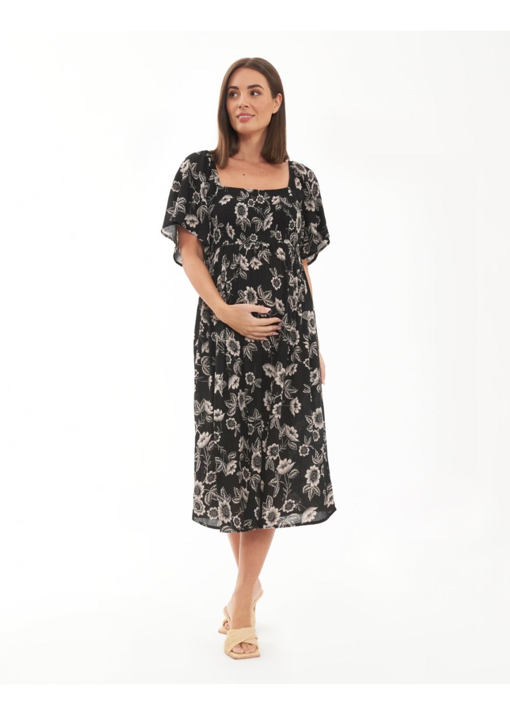 Ripe Maternity Ripe Maternity, Trina Shirred Dress || Black / Natural