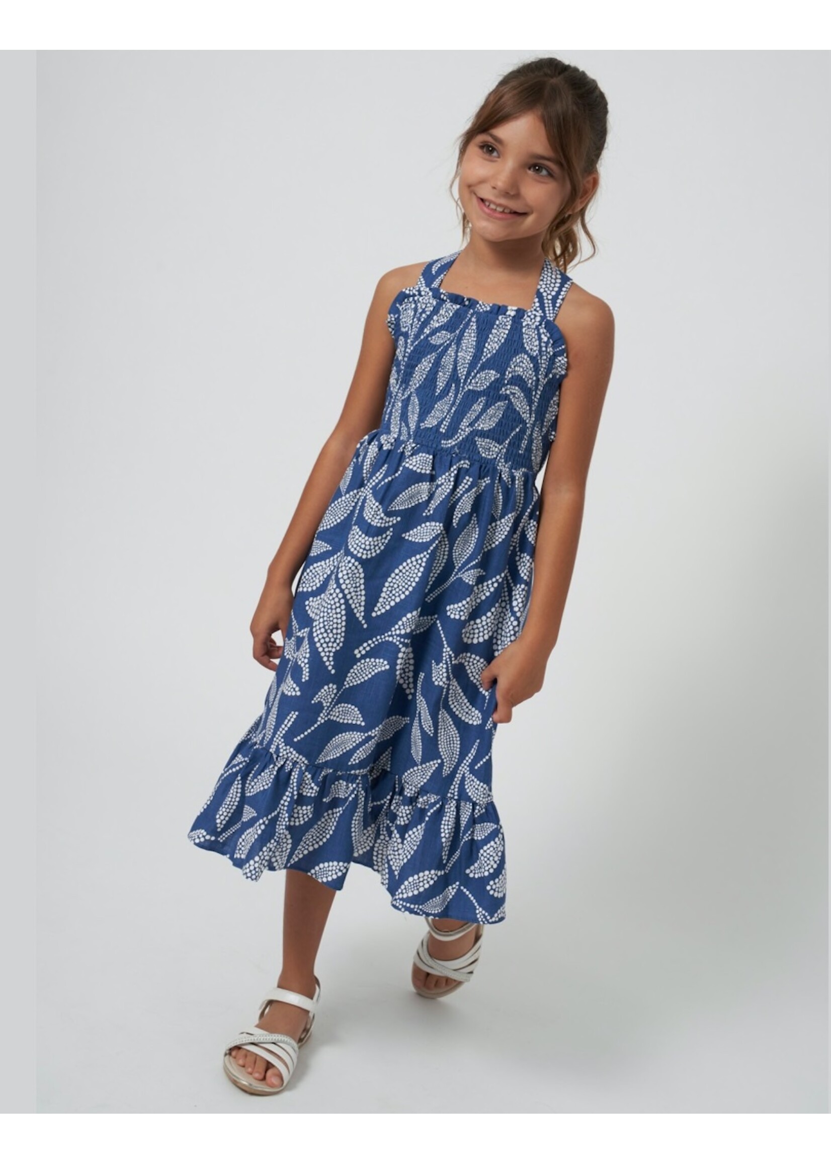 Mayoral Mayoral, Leaf Print Midi Dress || Cobalt