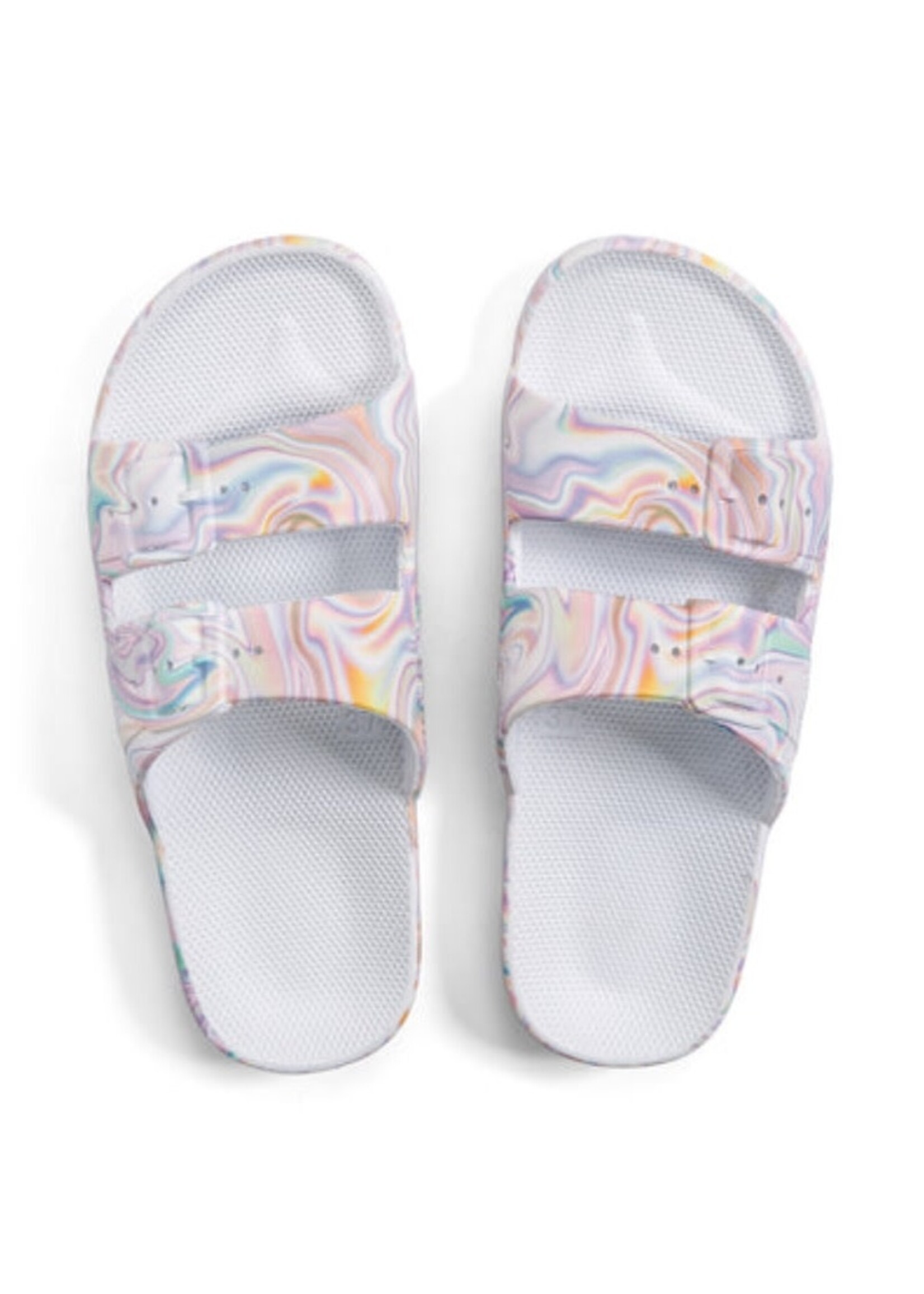 Freedom Moses Freedom Moses, Women's Yuma White Iridescent Marbled Print on White Slide