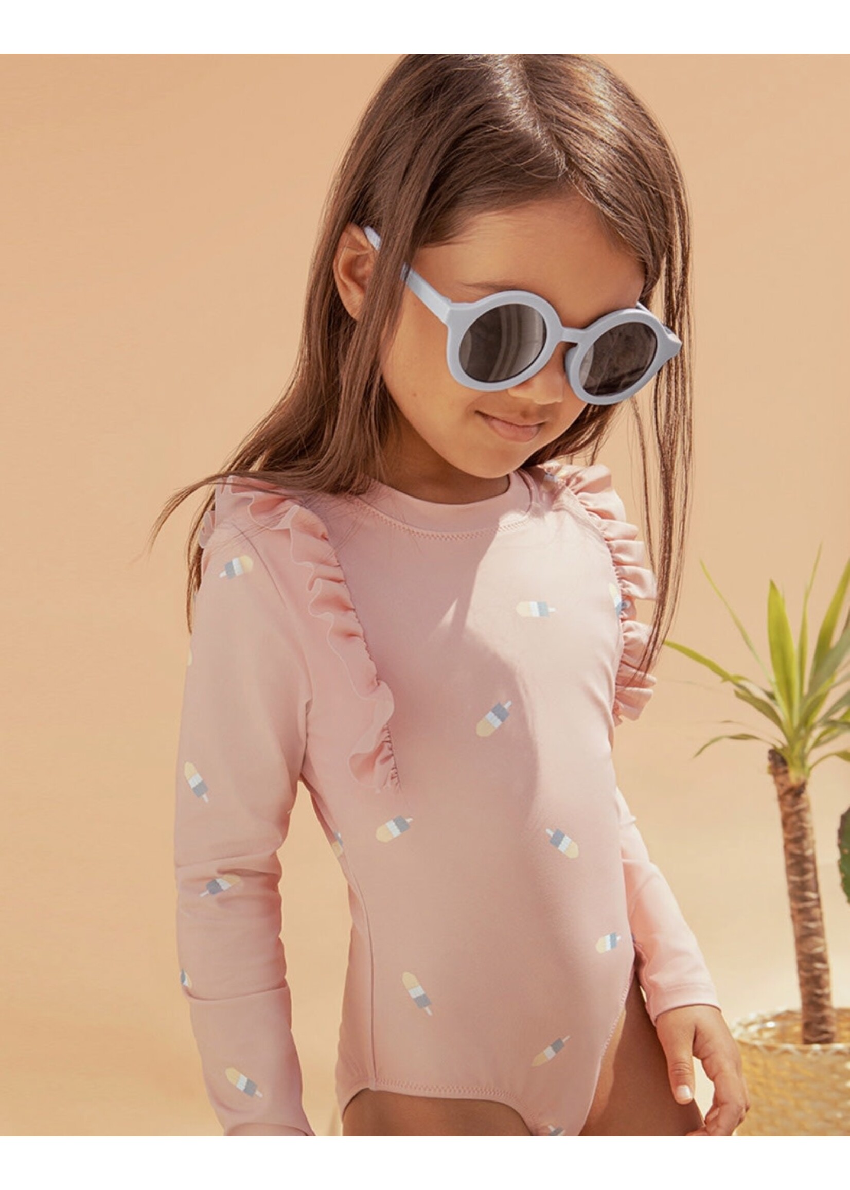 Miles the Label Miles the Label, Popsicle Print on Dusty Pink Long-Sleeve One-Piece Swimsuit