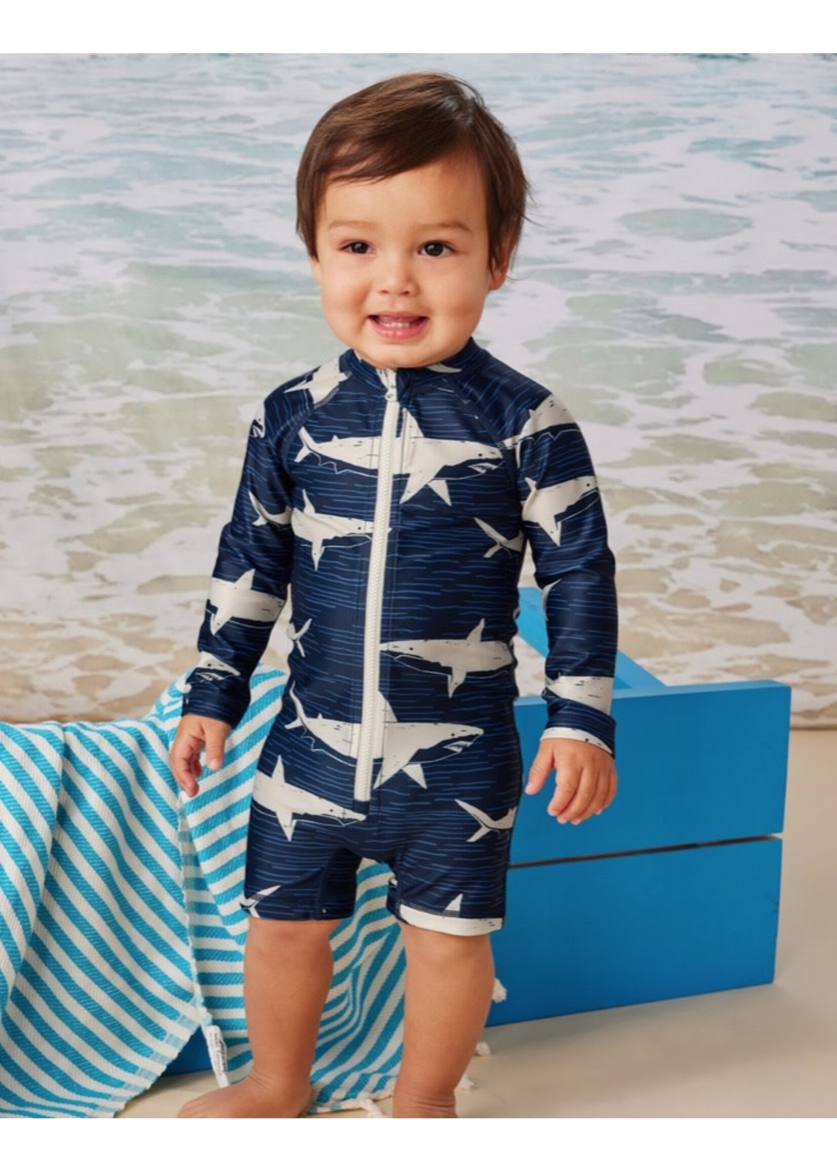 Tea Collection Tea Collection, Rash Guard Baby Swimsuit || Stealth Sharks