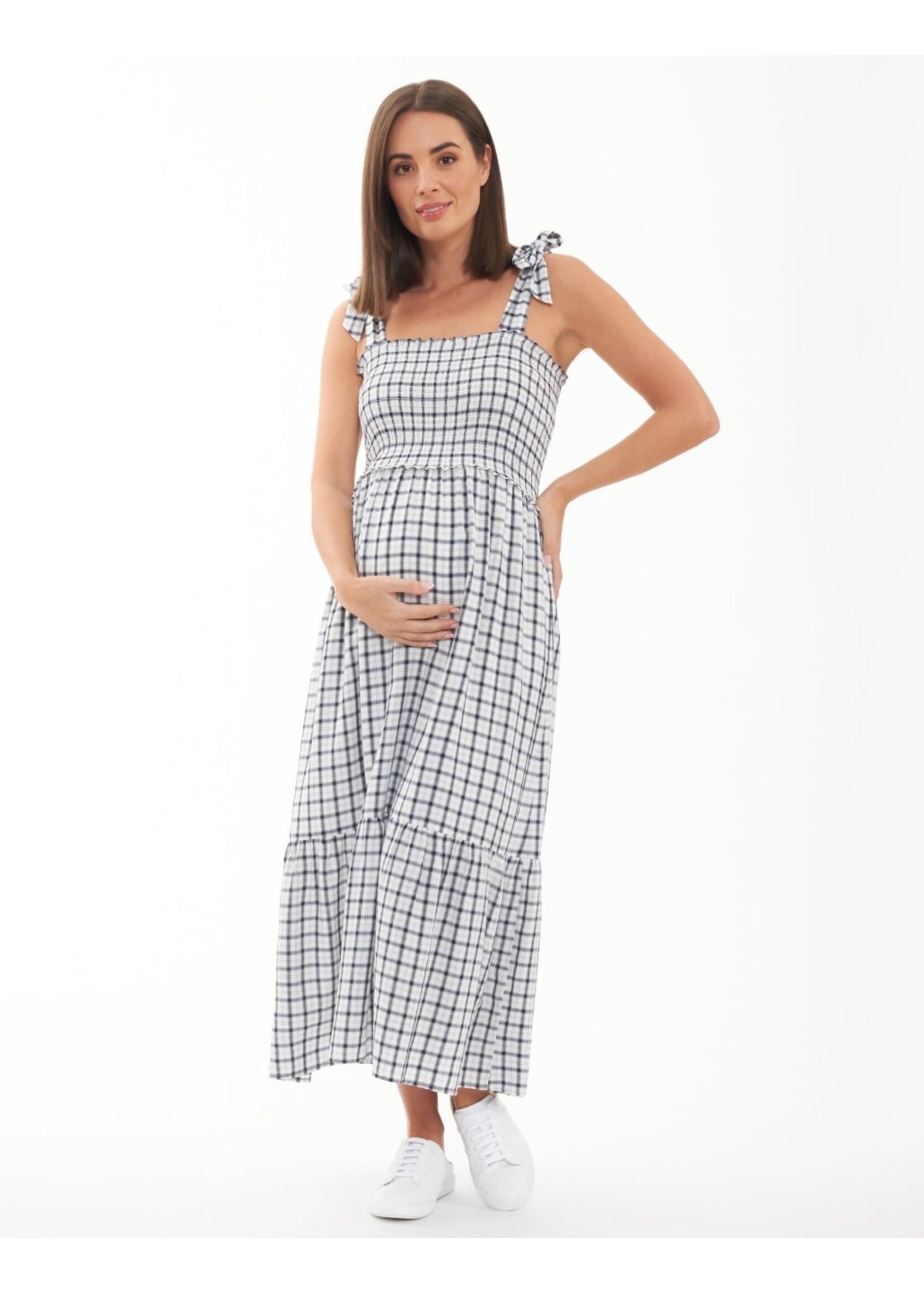 Ripe Maternity Ripe Maternity, Phoebe Smocked Dress || White / Navy