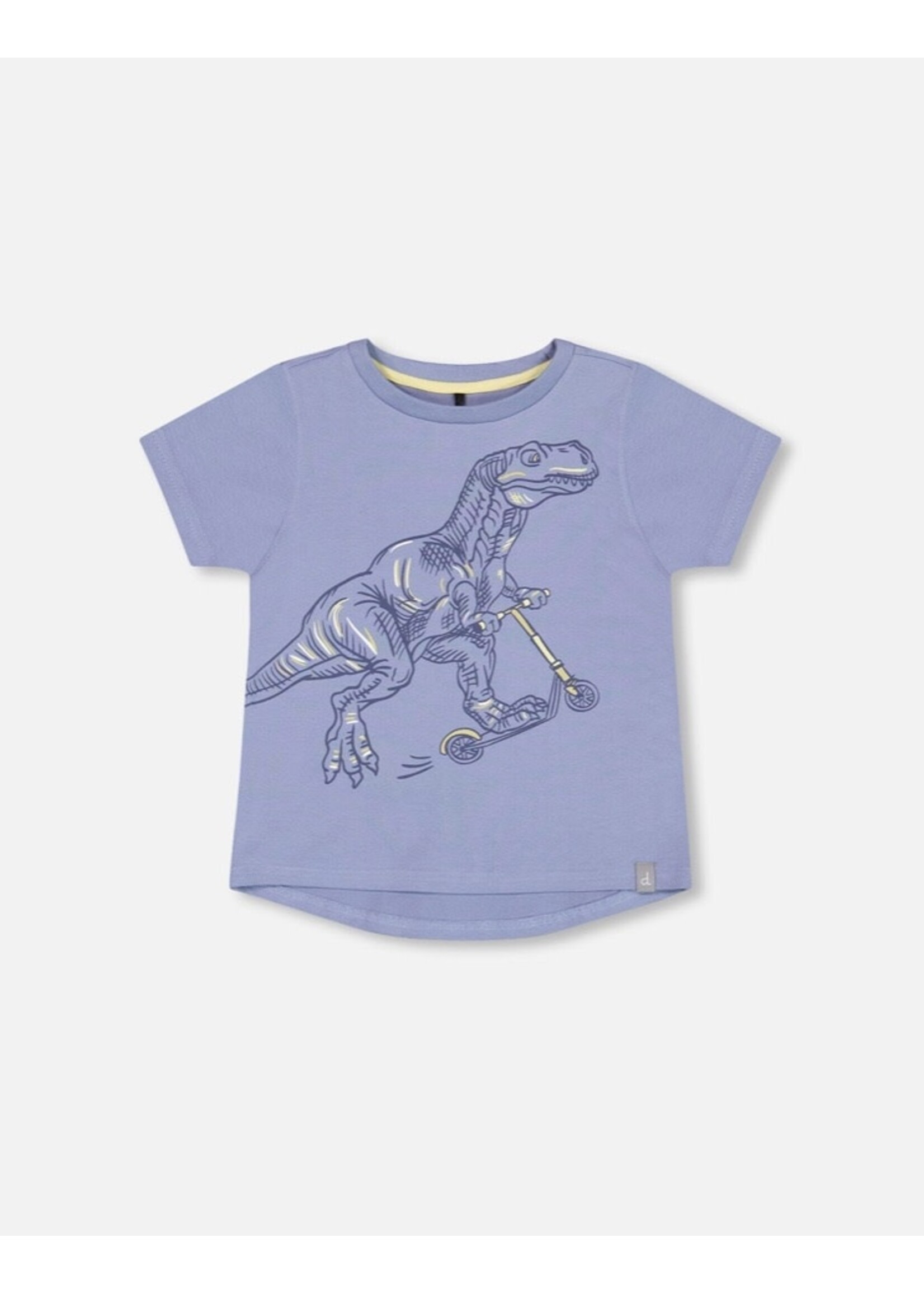 Deux Par Deux Deux Par Deux, Organic Cotton T-Shirt With T-Rex Print  || Blue