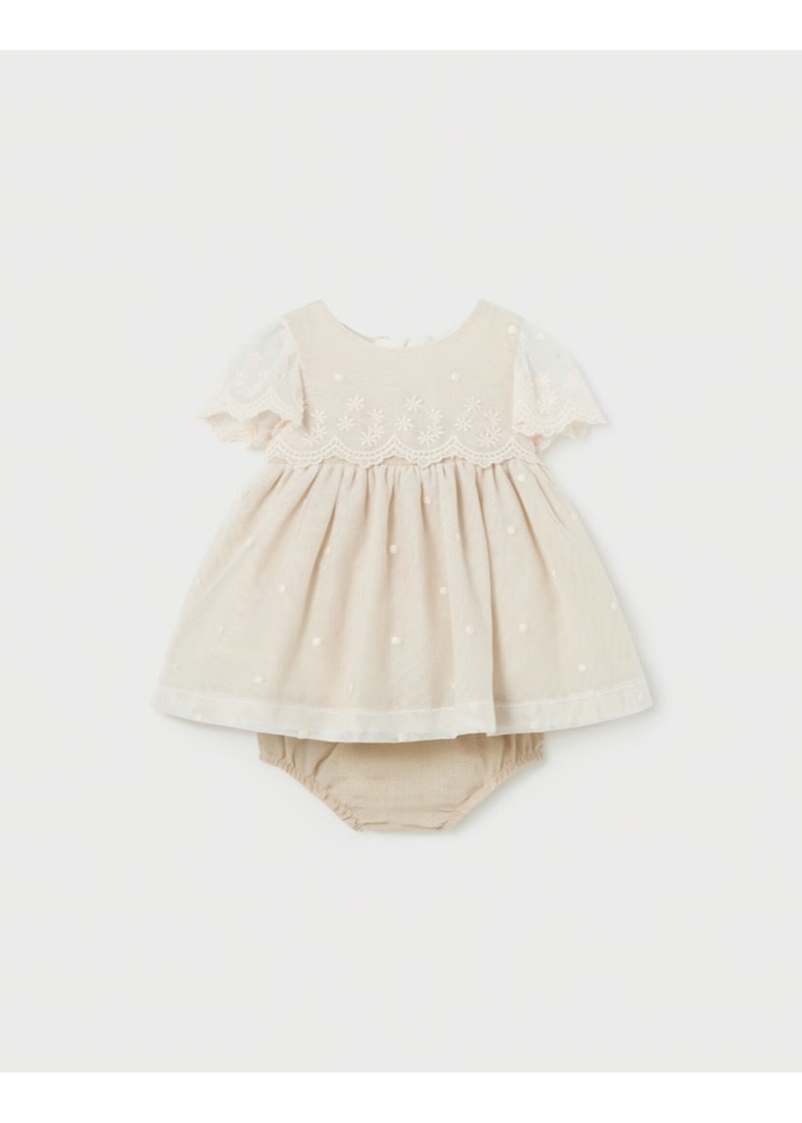Mayoral Mayoral, Newborn Embroidery Tulle Dress with Bloomers || Linen