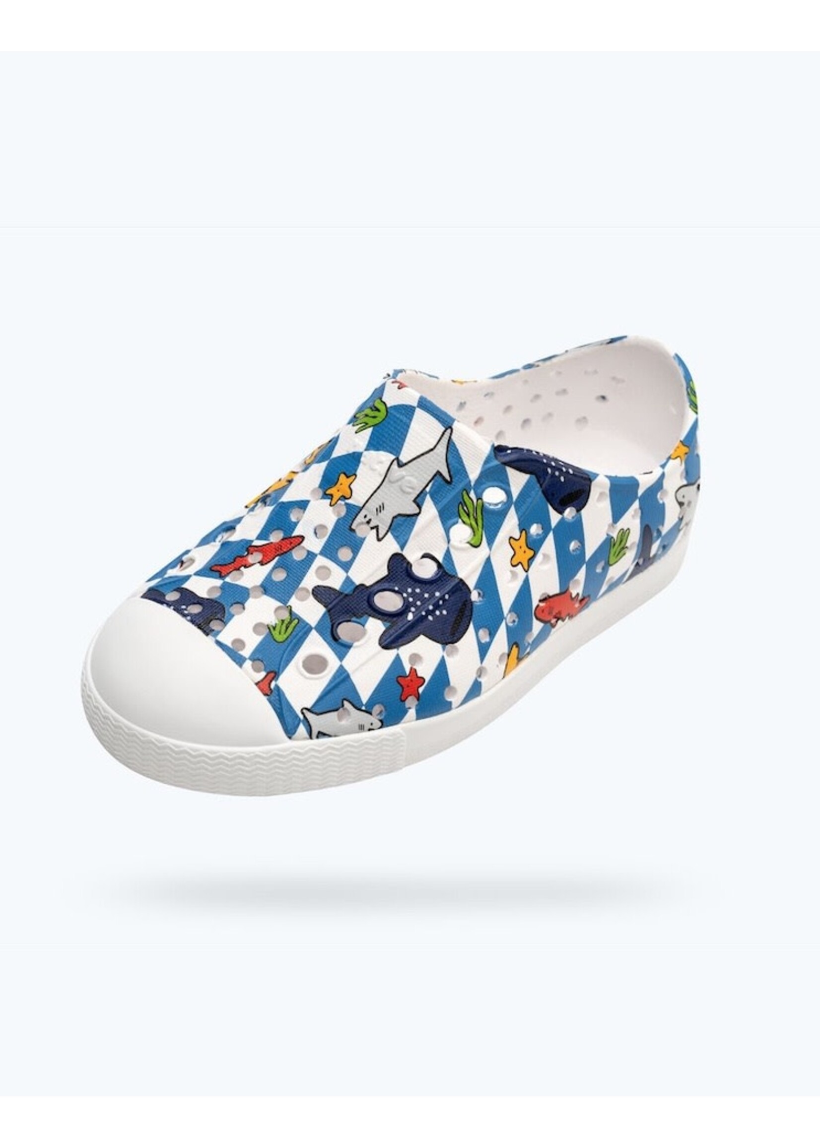 Native Shoes Native Shoes, Jefferson Print Child || Shark Grid/Shell White
