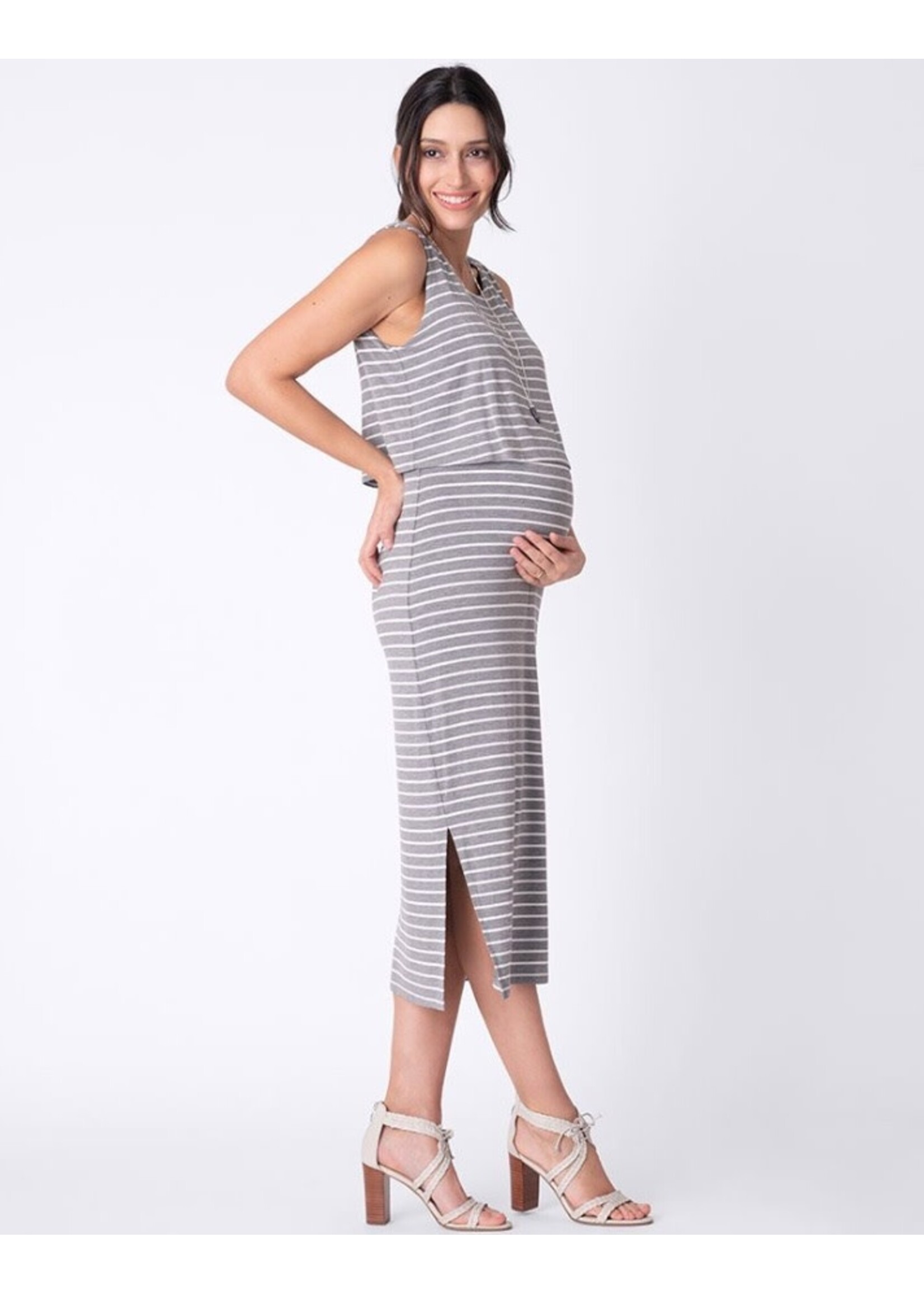 Seraphine Seraphine, Claudette, Maternity & Nursing Midi Dress || Grey Stripe