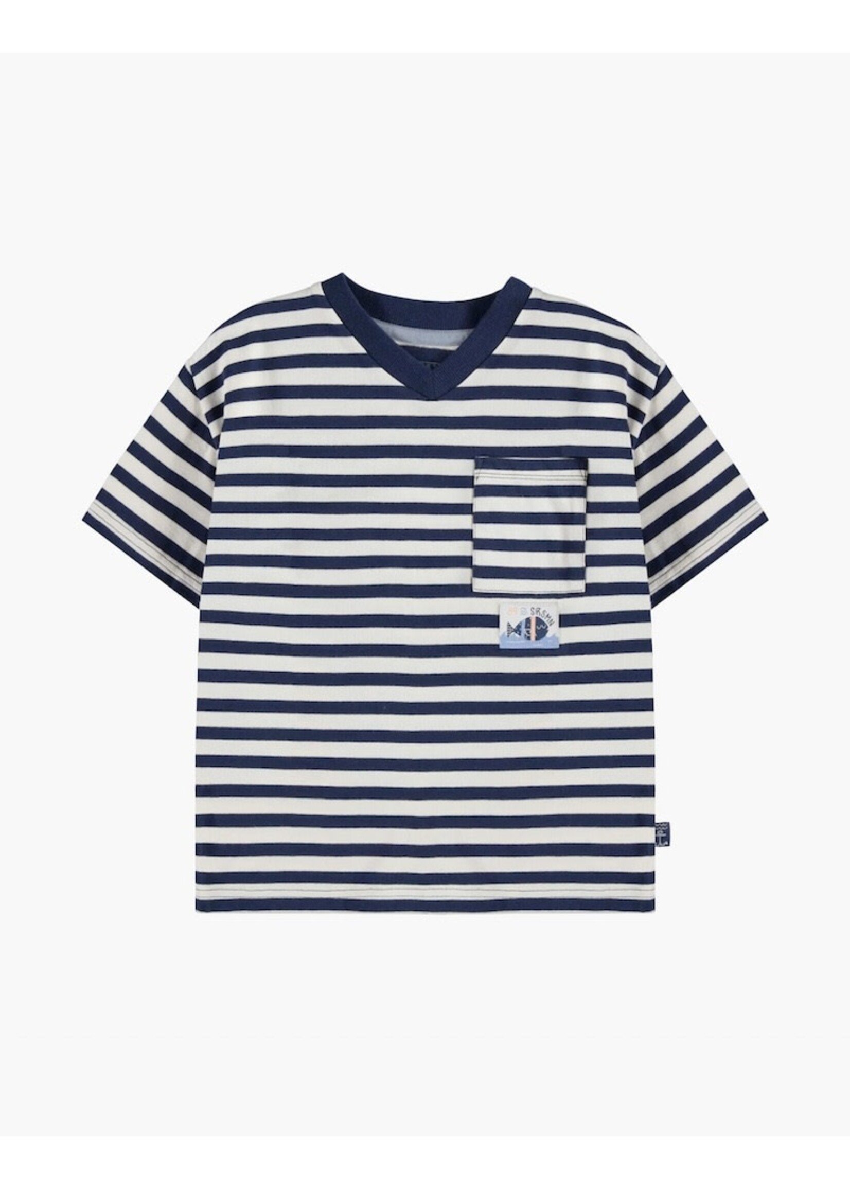 Souris Mini Souris Mini, Striped Short Sleeves Relaxed Fit T-Shirt || White / Navy