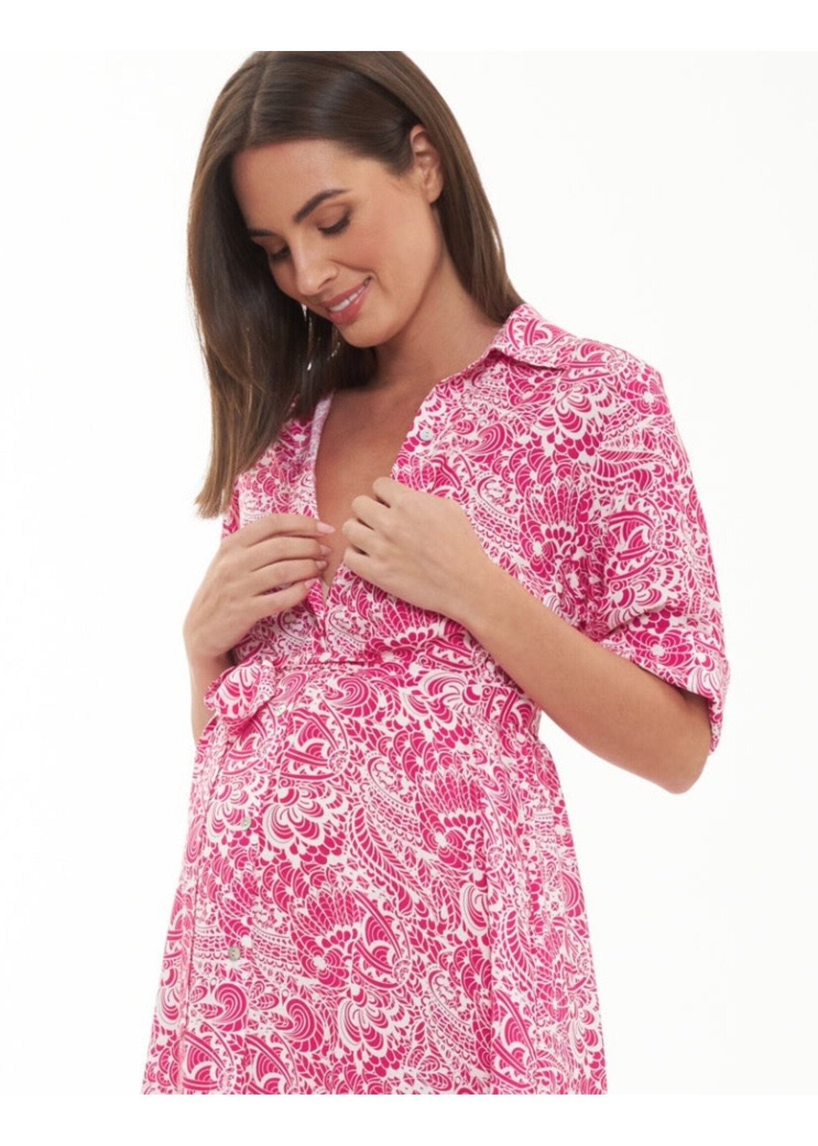 Ripe Maternity Ripe Maternity, Janis Shirt Dress || Hot Pink Print