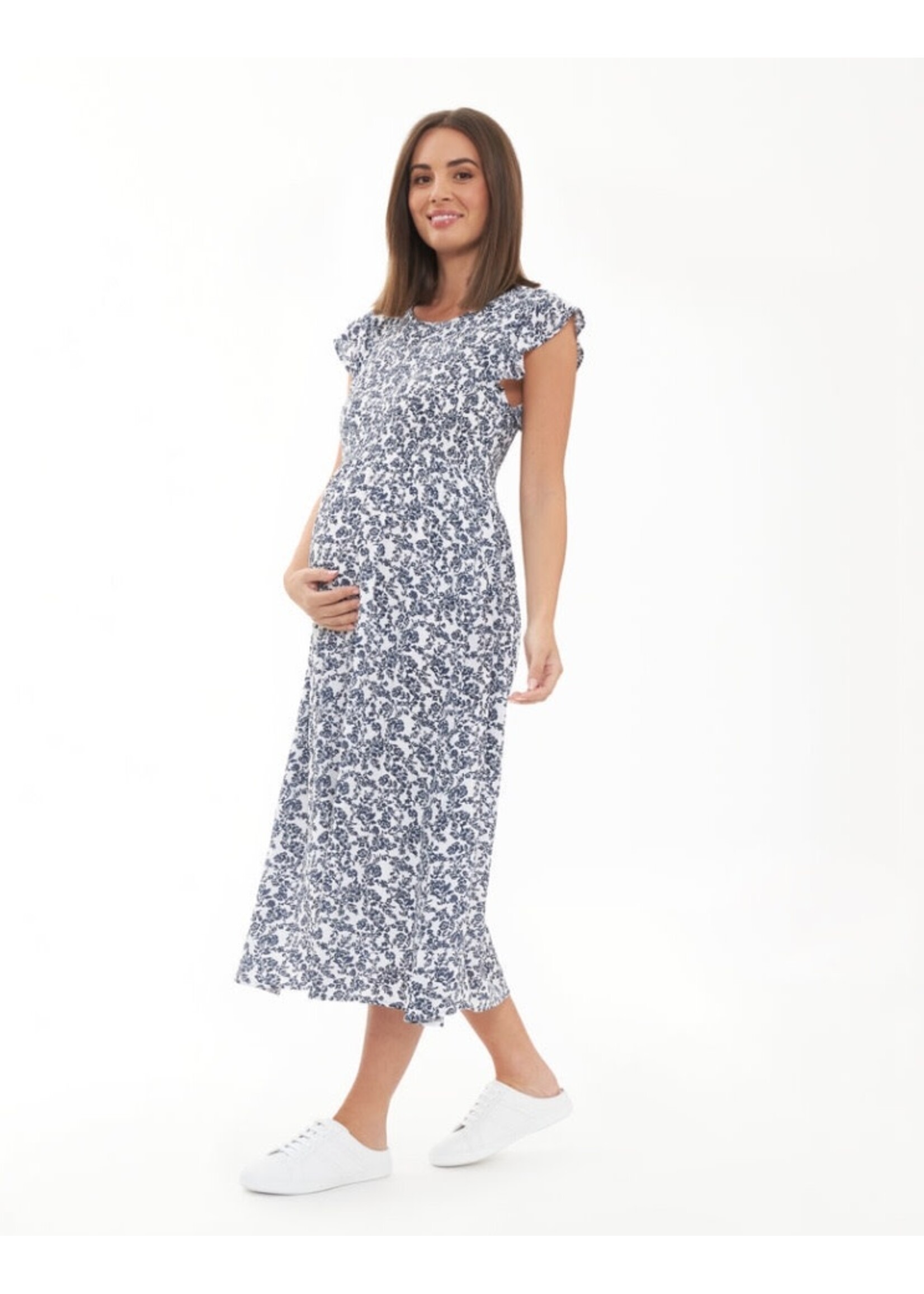 Ripe Maternity Ripe Maternity, Joyce Shirred Dress || White / Navy