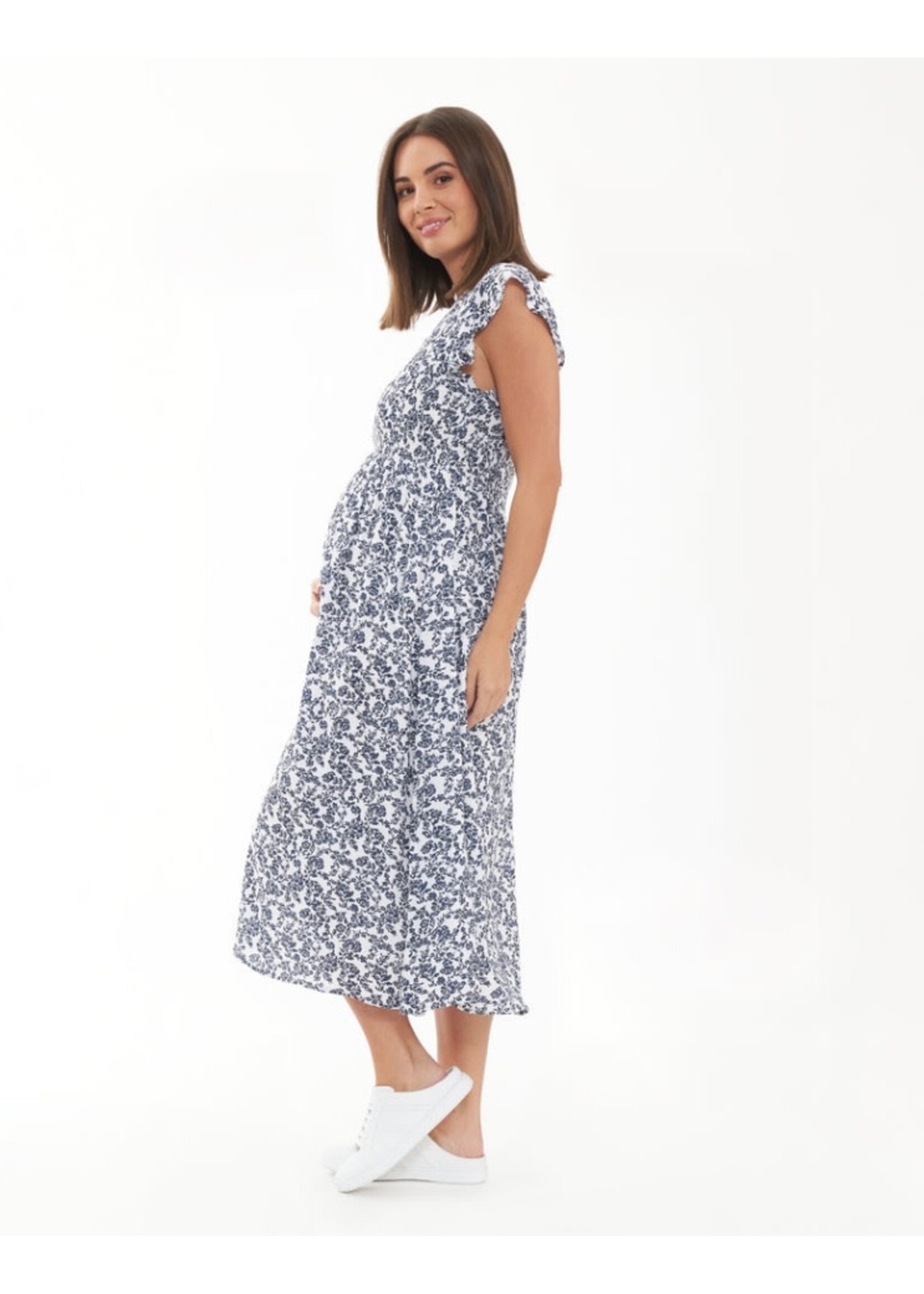 Ripe Maternity Ripe Maternity, Joyce Shirred Dress || White / Navy