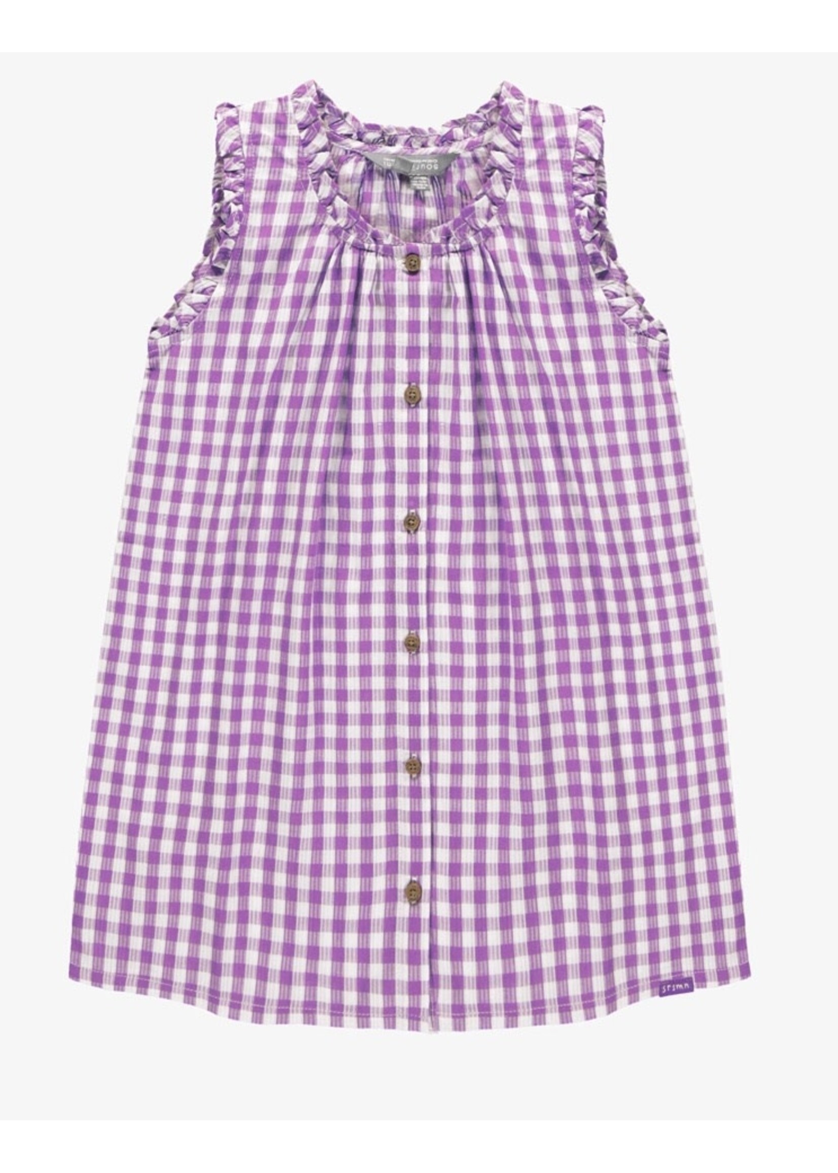 Souris Mini Souris Mini, Checkered Seersucker Dress  || Purple & White Checker