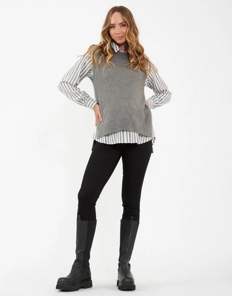Ripe Maternity, Josie Side Split Knit Vest || Grey Marle