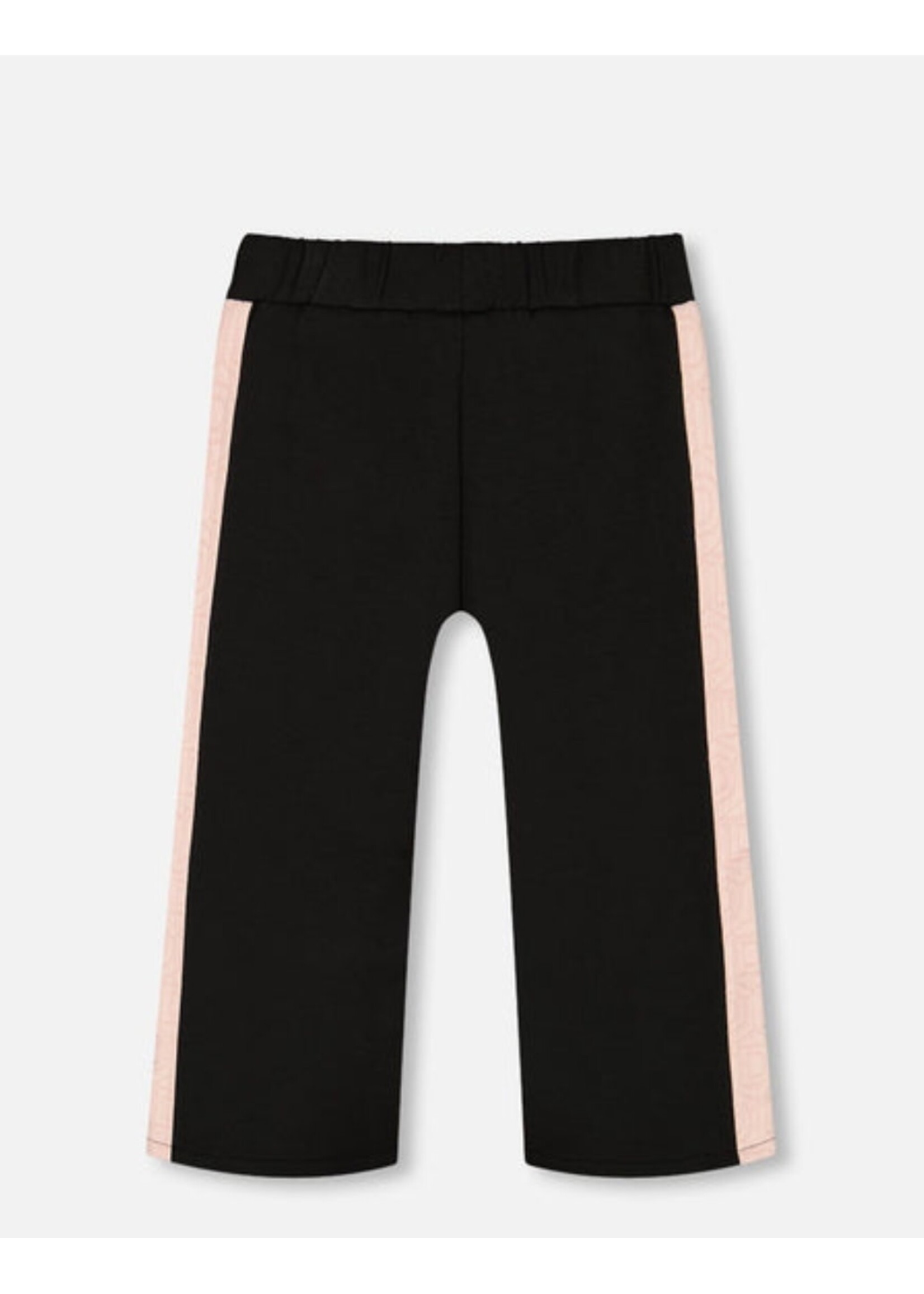 Deux Par Deux Deux Par Deux, Cropped Wide Leg Pant With Contrast Band || Black