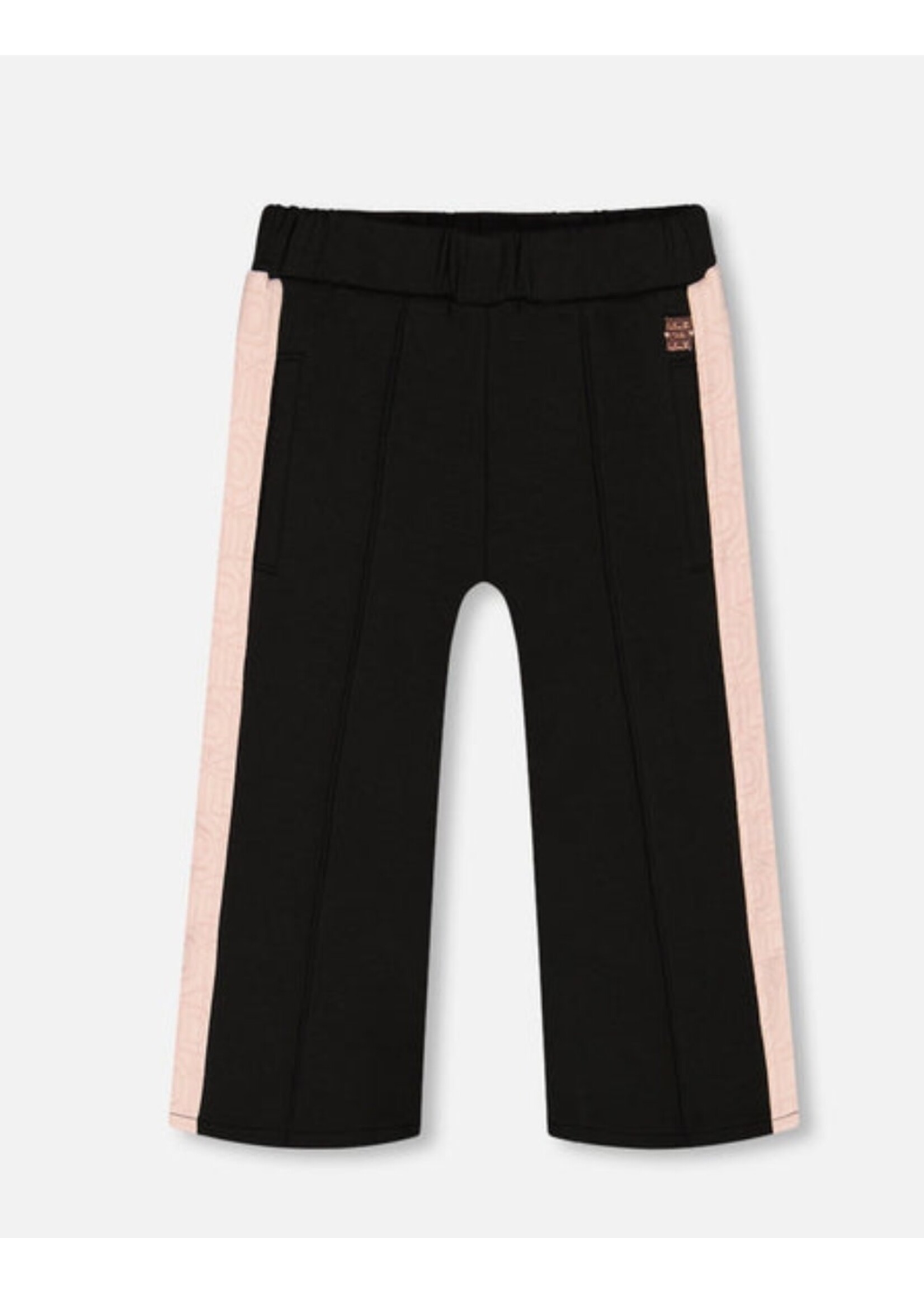 Deux Par Deux Deux Par Deux, Cropped Wide Leg Pant With Contrast Band || Black
