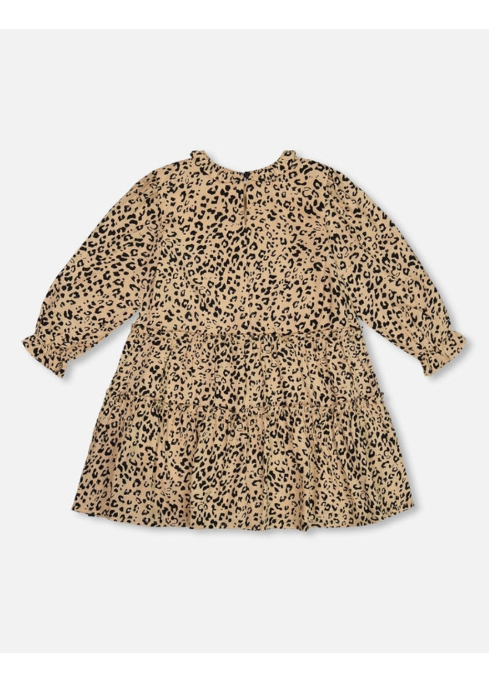Deux Par Deux Deux Par Deux, Long Sleeve Viscose Dress With Frill || Leopard Print